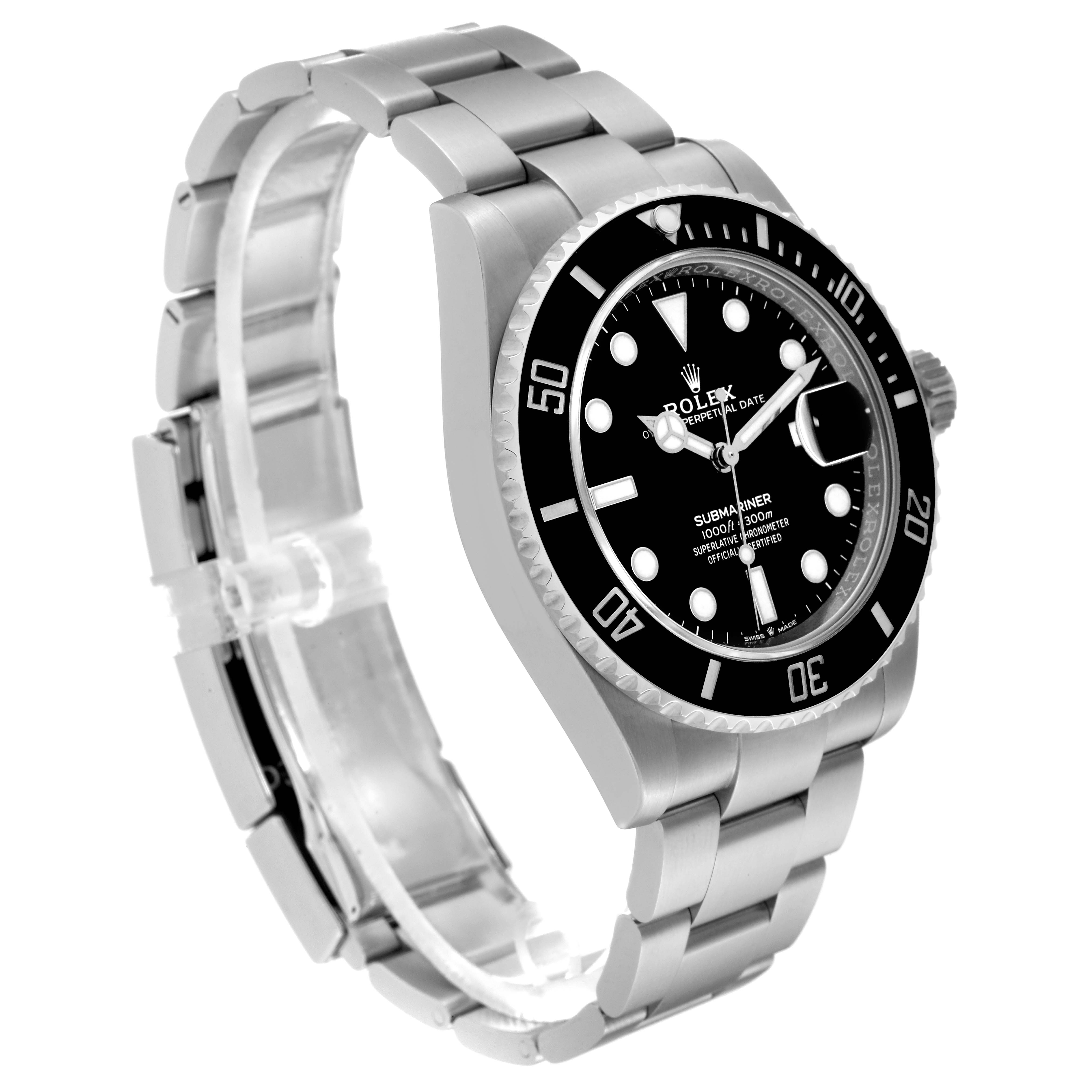 This image shows a Rolex Submariner 126610 Men
s Stainless Steel Black Dial 126610 Men
s Stainless Steel Black Dial watch at a three-quarter angle, highlighting its bracelet, bezel, and dial.
