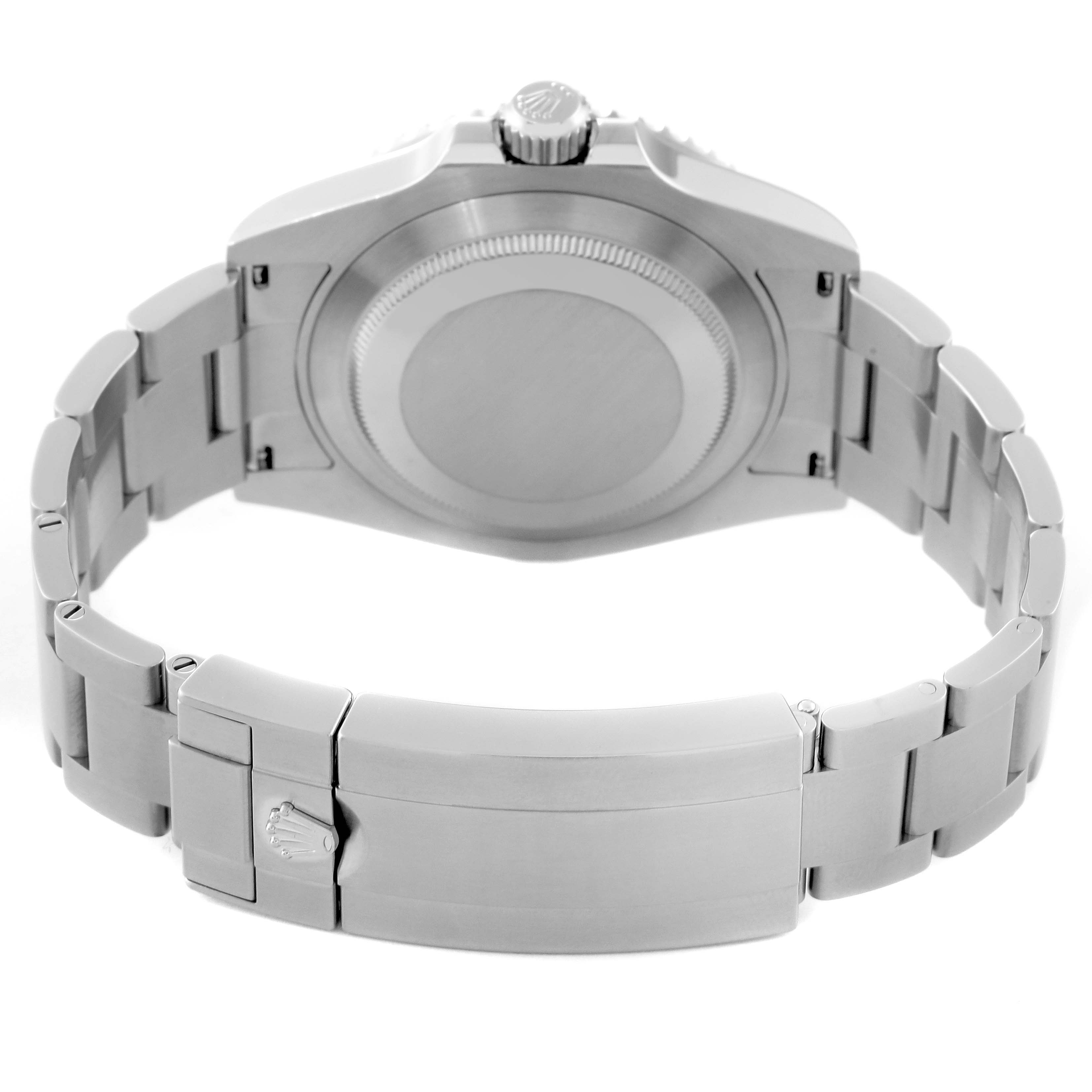 The image shows the back view of a Rolex Submariner 126610 Men
s Stainless Steel Black Dial 126610 Men
s Stainless Steel Black Dial watch, highlighting the case back and bracelet clasp.