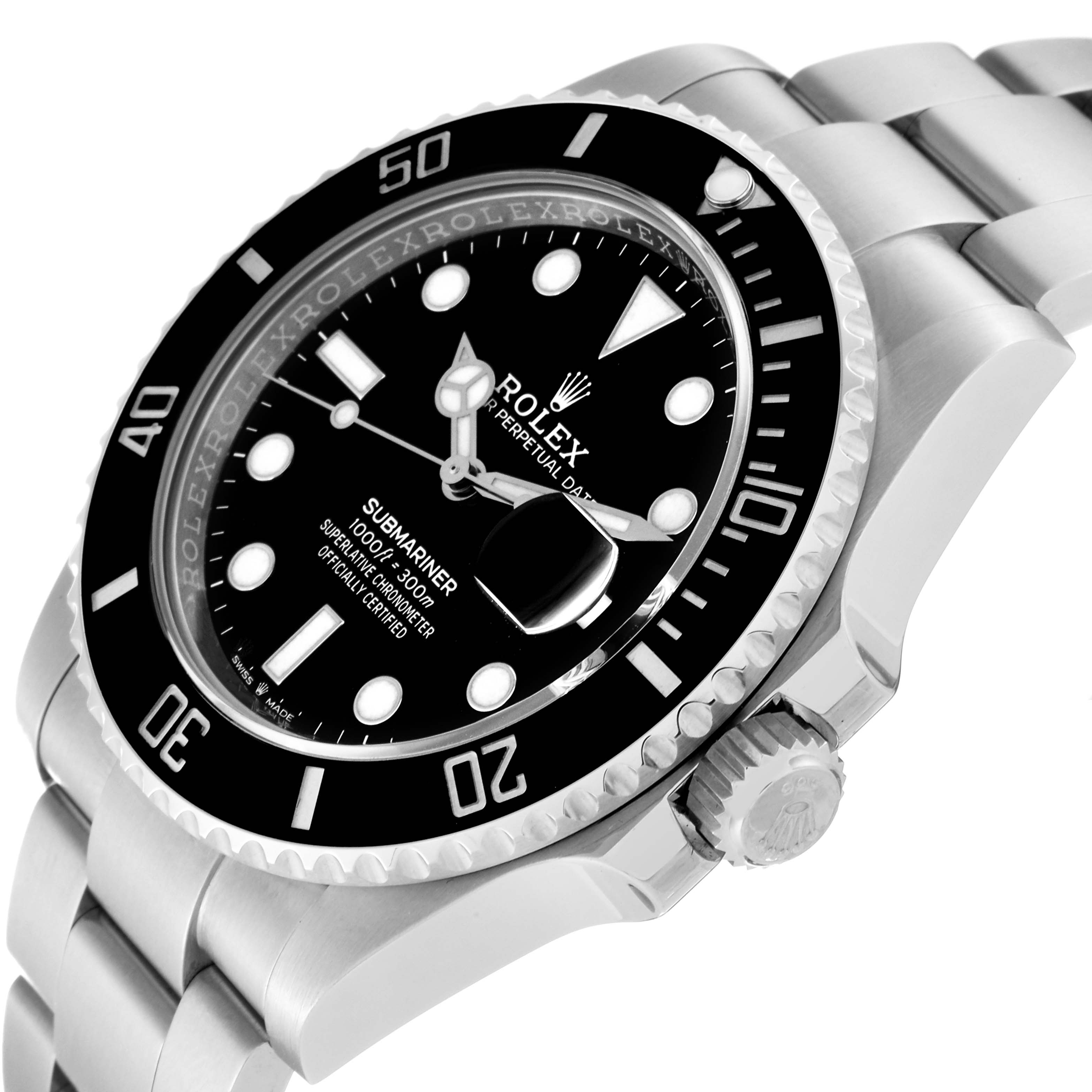 The image shows a close-up angle of a Rolex Submariner 126610 Men
s Stainless Steel Black Dial 126610 Men
s Stainless Steel Black Dial watch, highlighting the bezel, dial, crown, and bracelet.