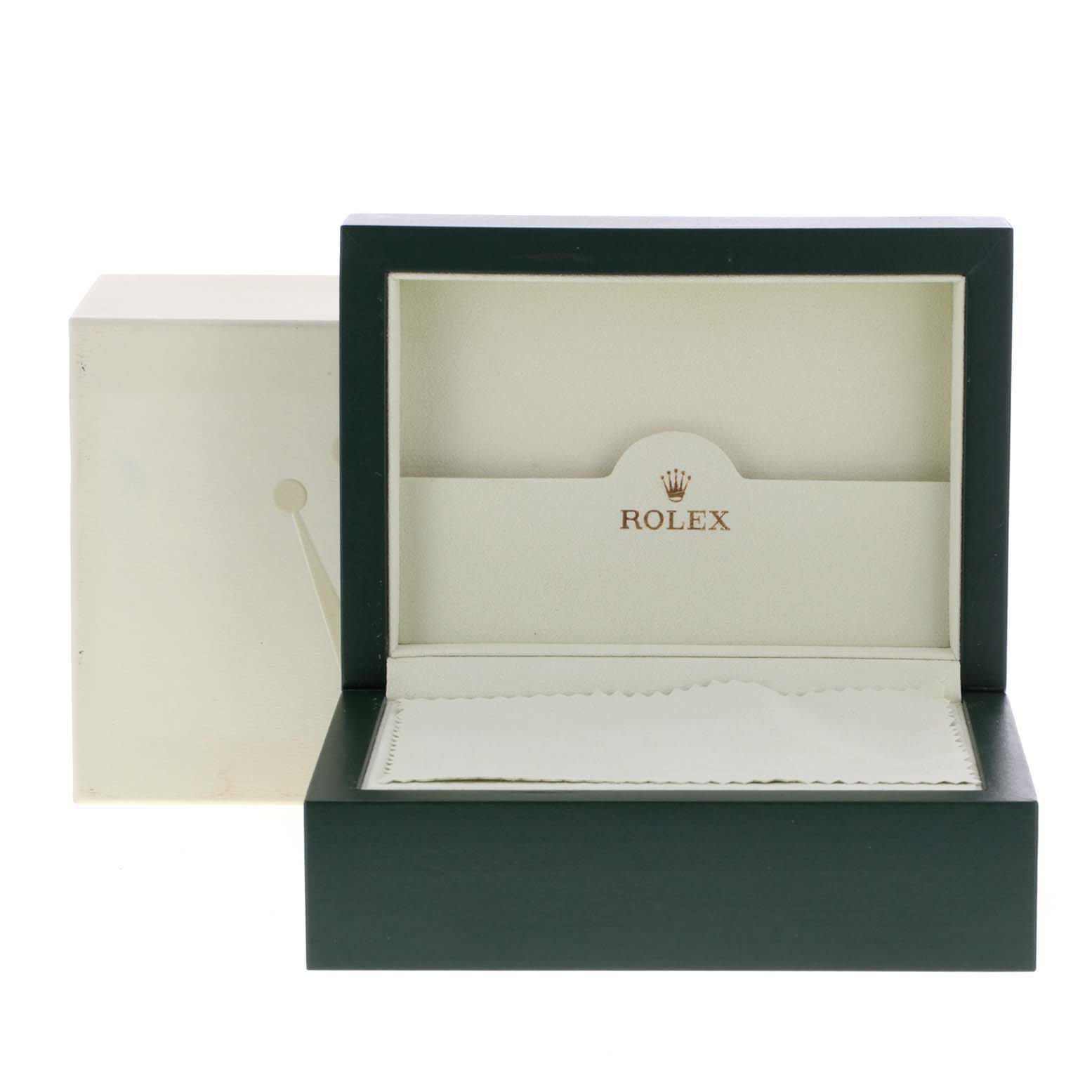 The image shows an empty open box for a Rolex Submariner 16610 Men
s Stainless Steel Black Dial 16610 Men
s Stainless Steel Black Dial, with visible internal compartments and the Rolex logo.