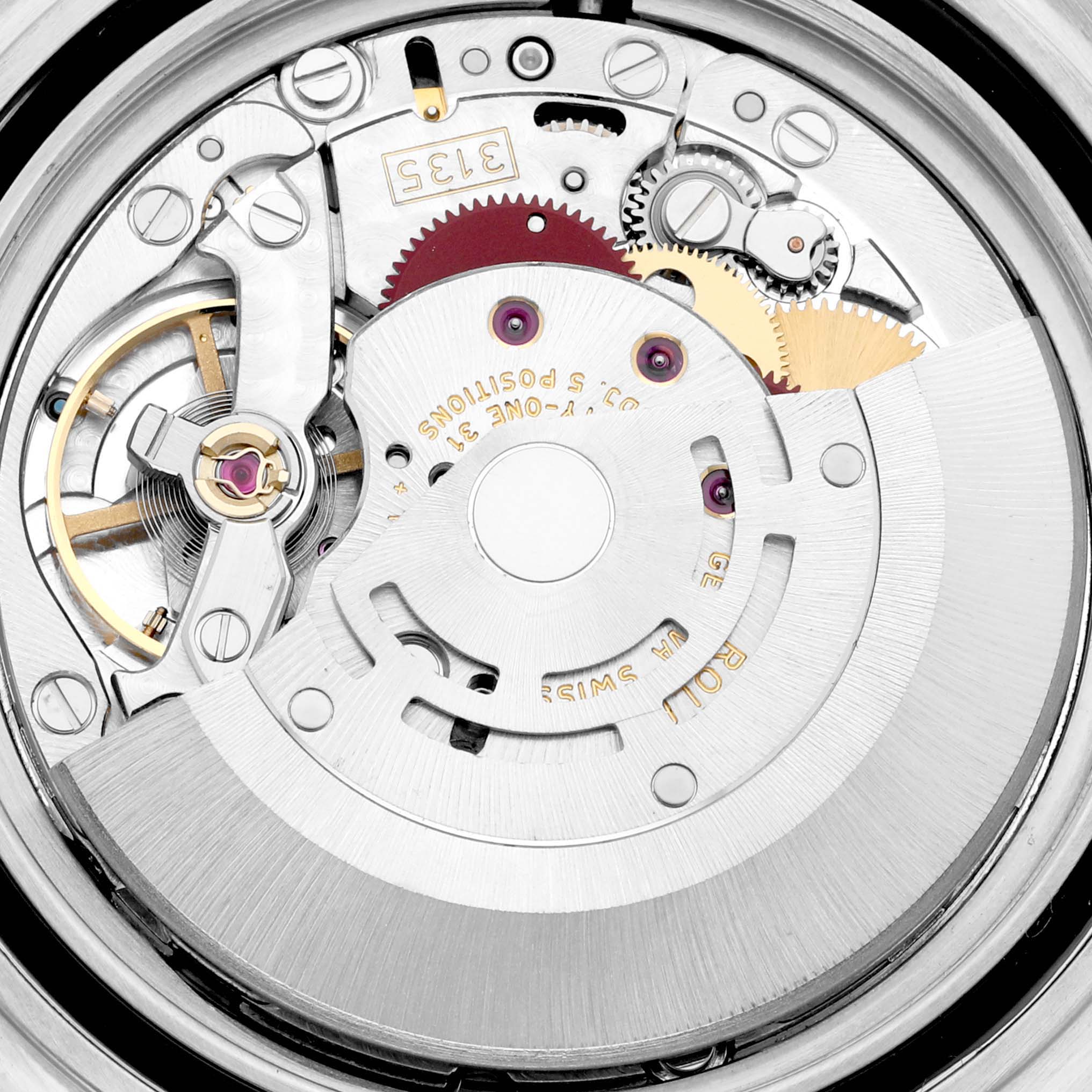 This image shows a close-up of the internal mechanical movement of a Rolex Submariner 16610 Men
s Stainless Steel Black Dial 16610 Men
s Stainless Steel Black Dial watch.