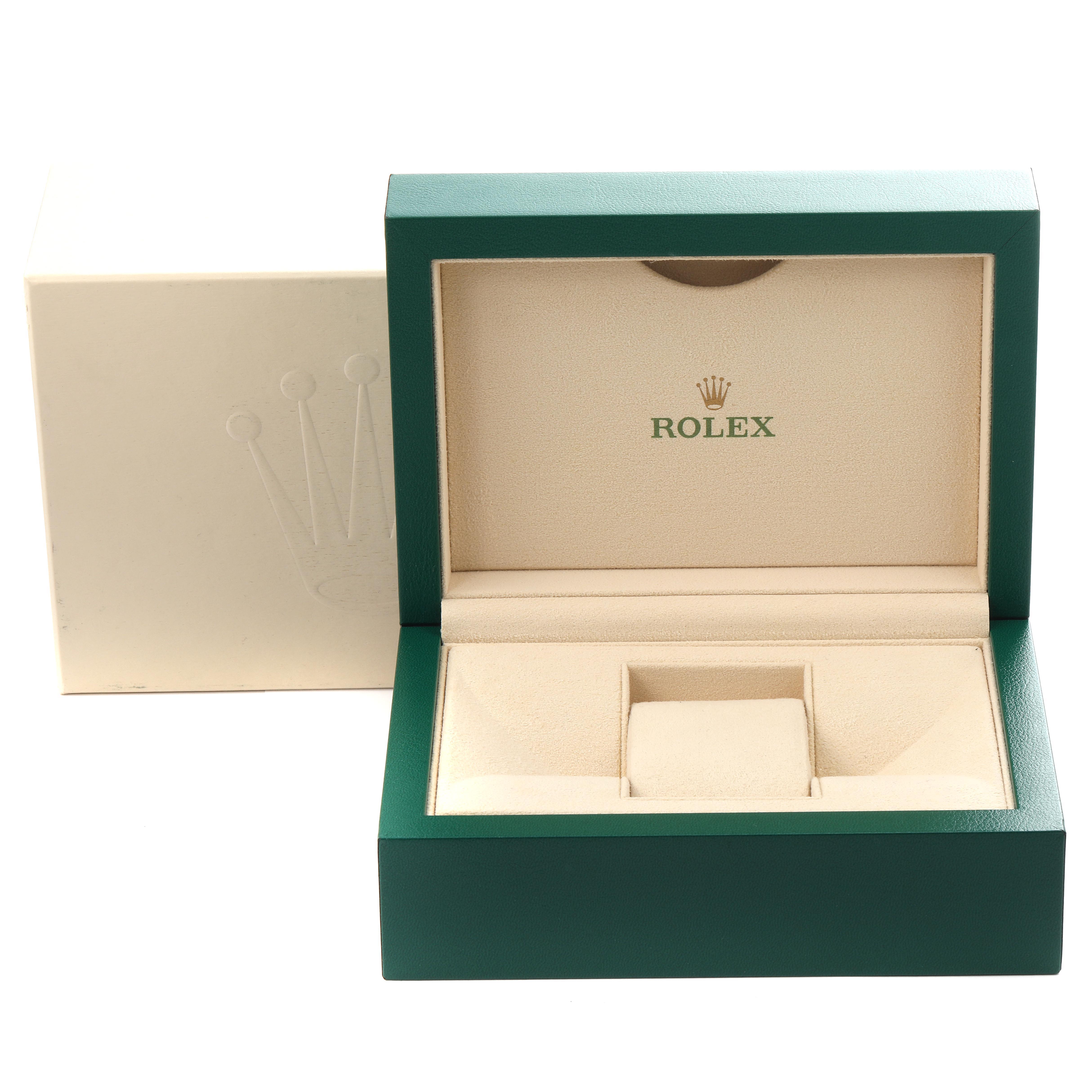 The image shows an open Rolex Submariner 116613 Men's Steel and Gold (two tone) Black Dial 116613 Men's Steel and Gold (two tone) Black Dial watch box, displaying its interior and logo, with the outer box in the background.