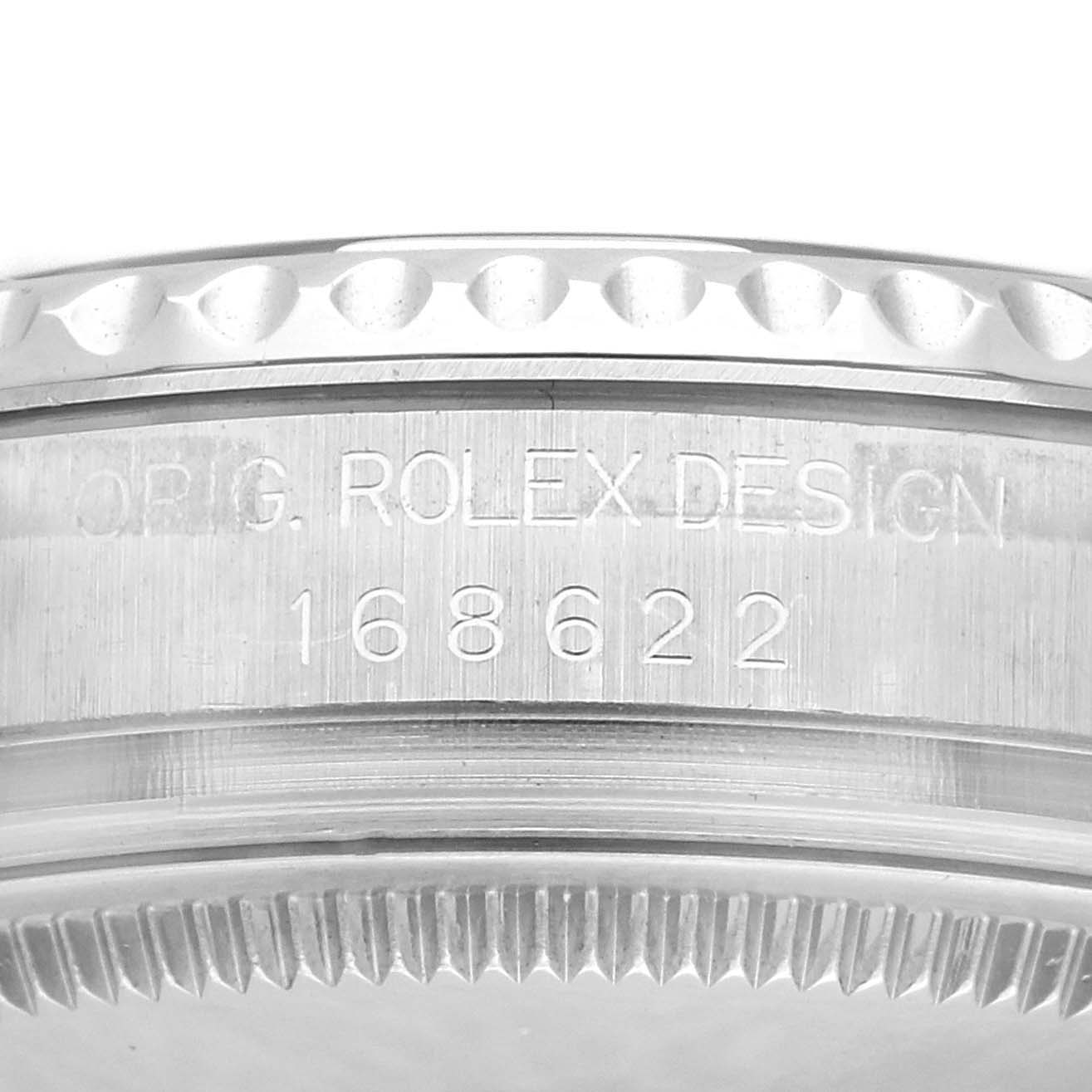The image shows a close-up of the case side and bezel of a Rolex Yacht-Master 168622 Men's Stainless Steel Silver Dial 168622 Men's Stainless Steel Silver Dial, displaying the model number 168622.