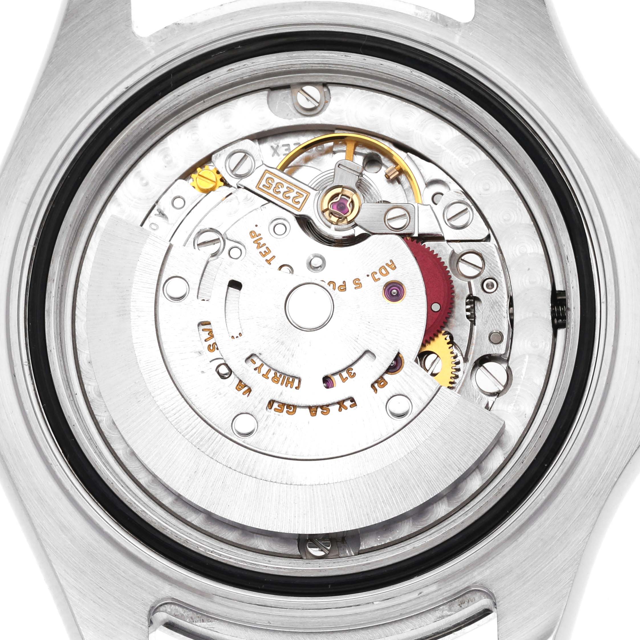 The image shows the back view of the Rolex Yacht-Master 168622 Men's Stainless Steel Silver Dial 168622 Men's Stainless Steel Silver Dial, highlighting the exposed movement and rotor.