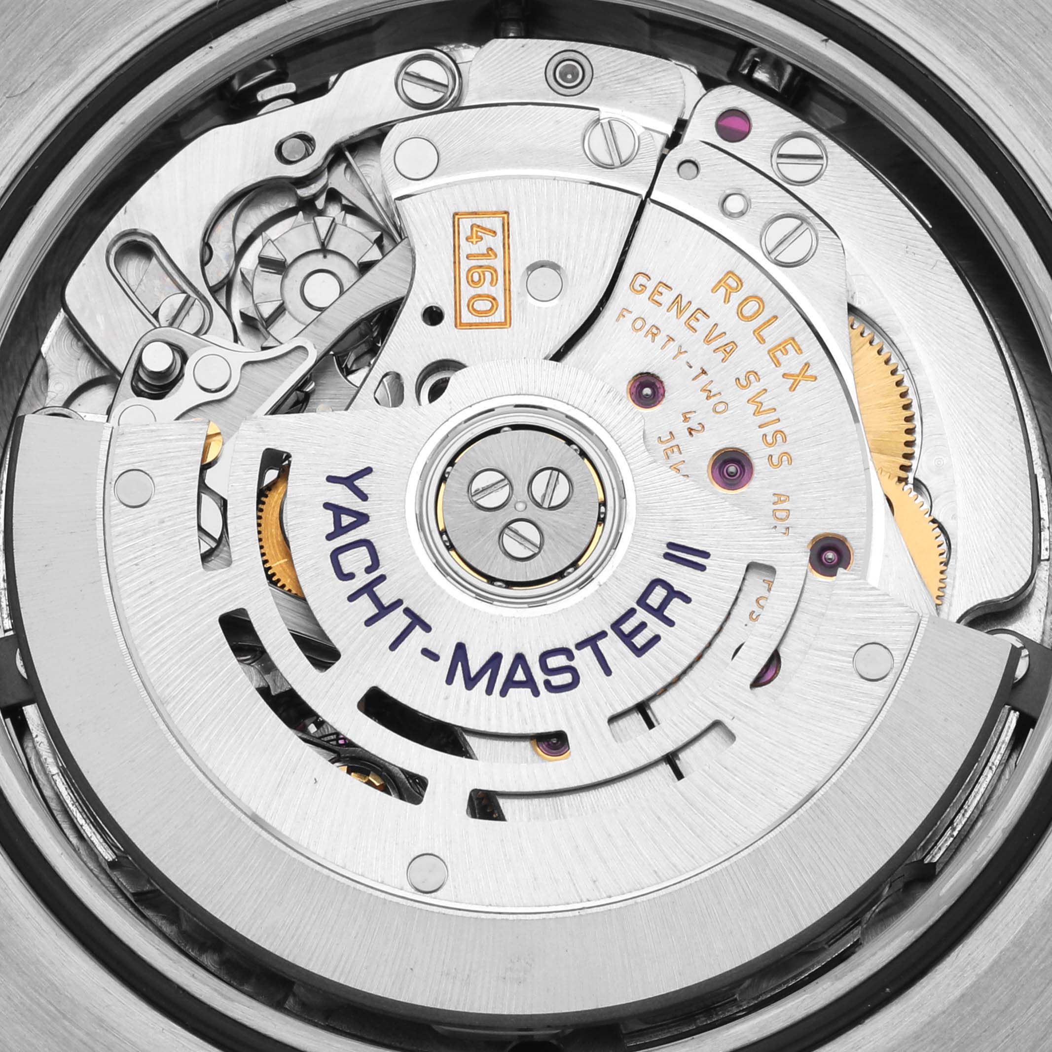 This image shows a close-up view of the movement and internal mechanics of a Rolex Yacht-Master 116689 Men's White Gold White Dial 116689 Men's White Gold White Dial II watch.