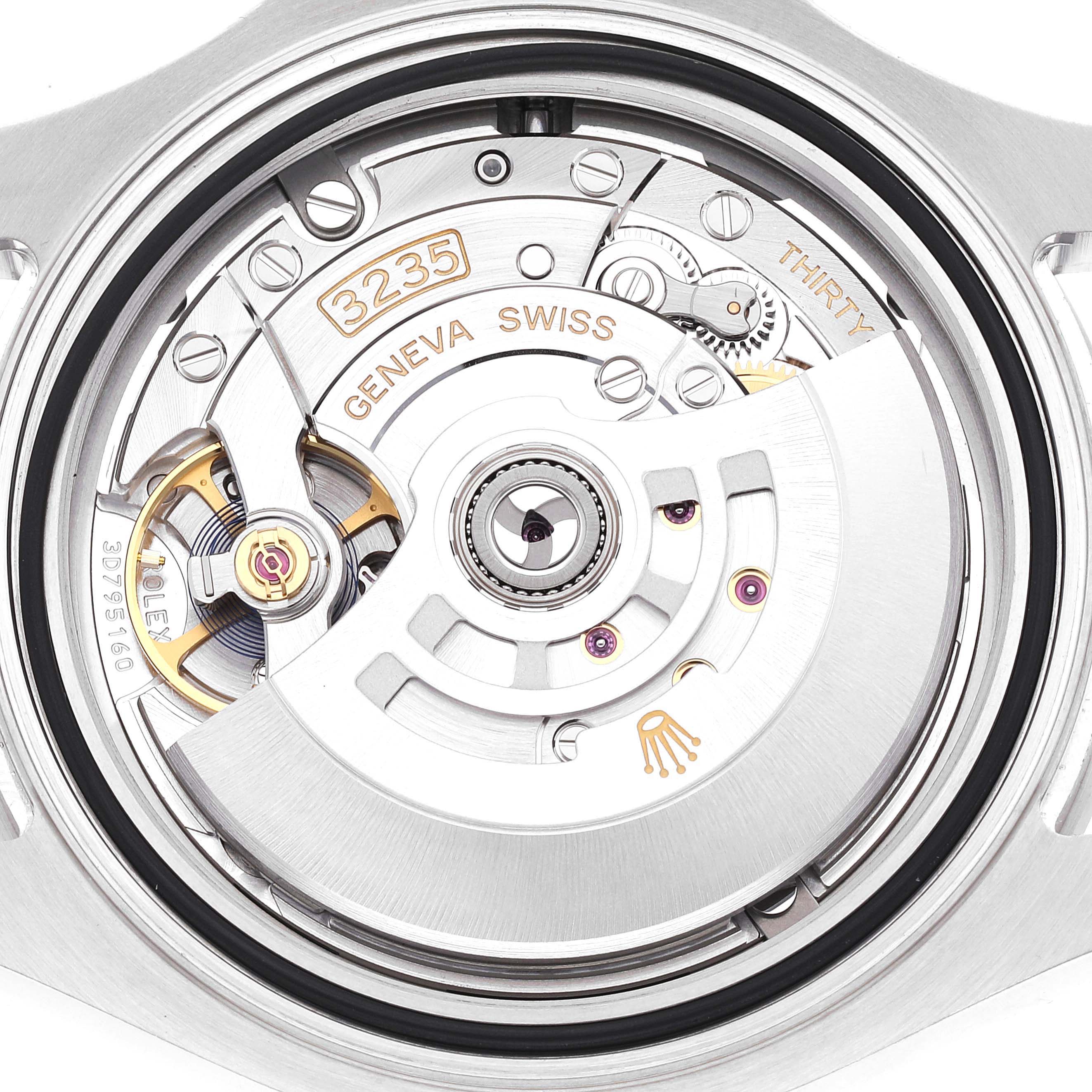 This image shows the back view of the Rolex Yacht-Master 126622 Men's Stainless Steel Blue Dial 126622 Men's Stainless Steel Blue Dial watch, focusing on its intricate mechanical movement.