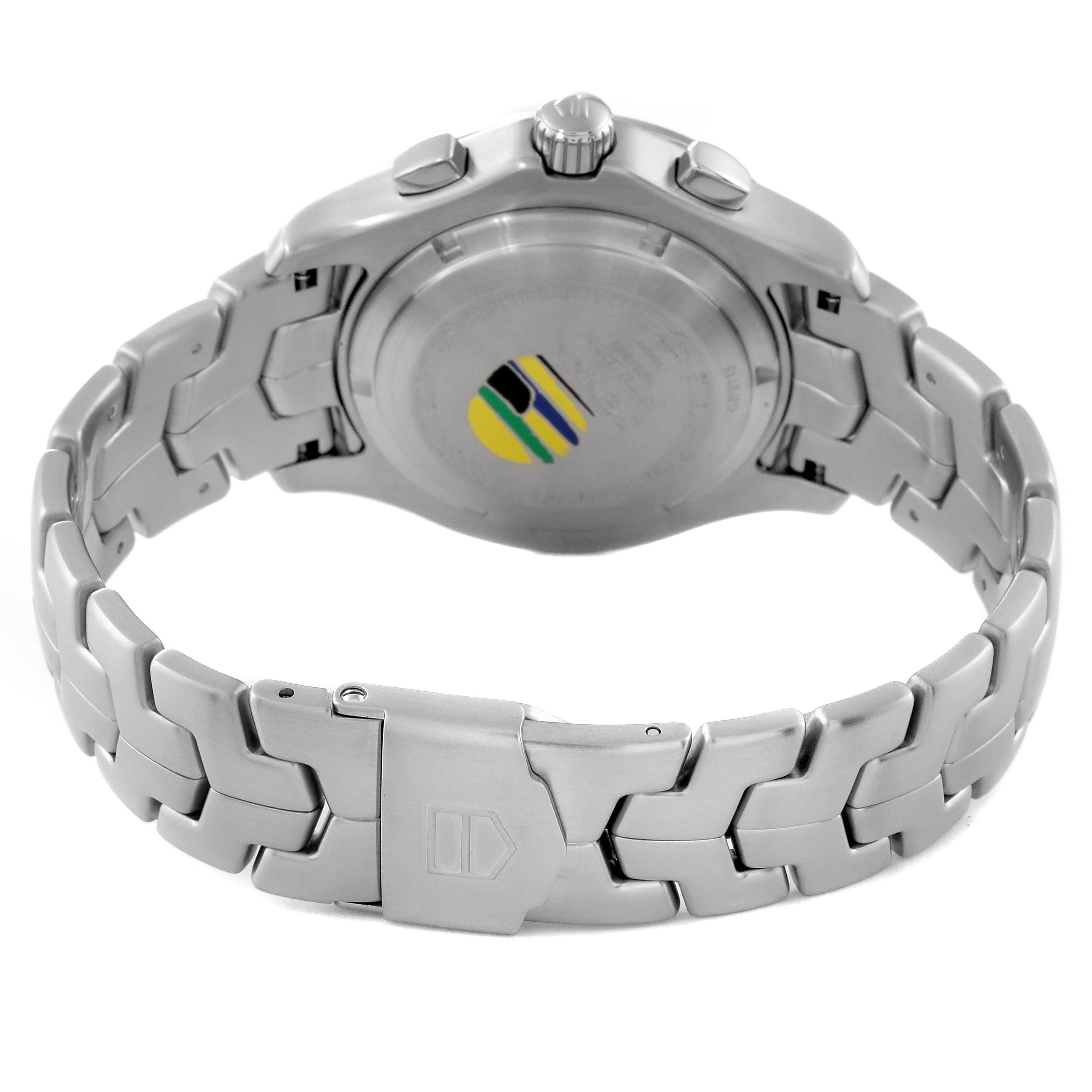 This image shows the back view of a Limited Edition Tag Heuer watch, highlighting its clasp and bracelet.