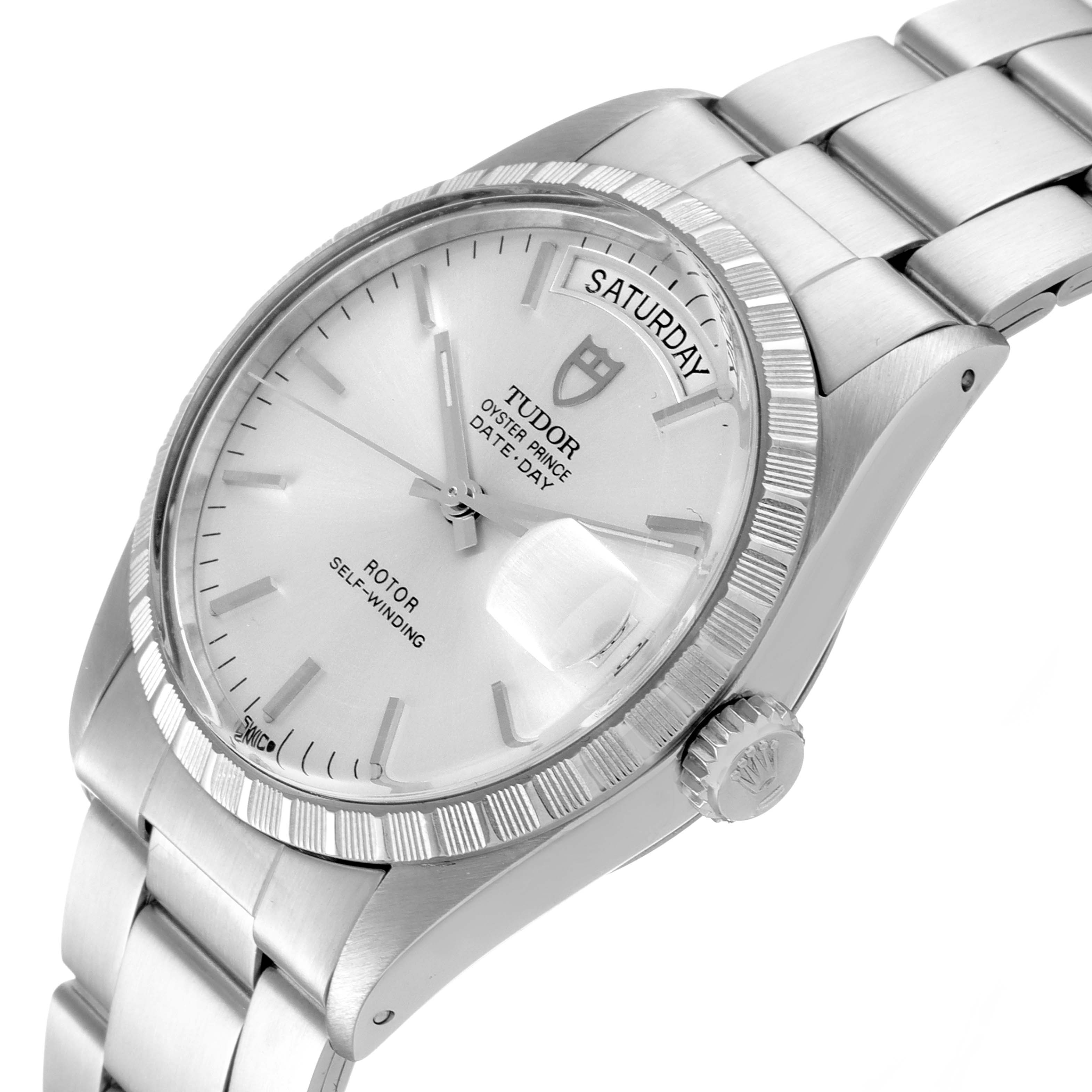 The Tudor Prince 94510 Men's Stainless Steel Silver Dial 94510 Men's Stainless Steel Silver Dial watch is displayed at a slight angle showing the face, bezel, bracelet, and crown.