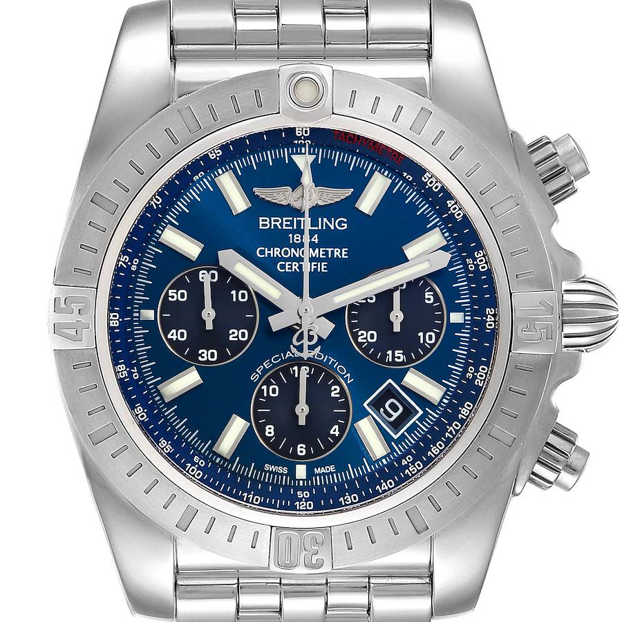 Breitling Chronomat 44 Airbourne Blue Dial Steel Mens Watch AB0115 SwissWatchExpo