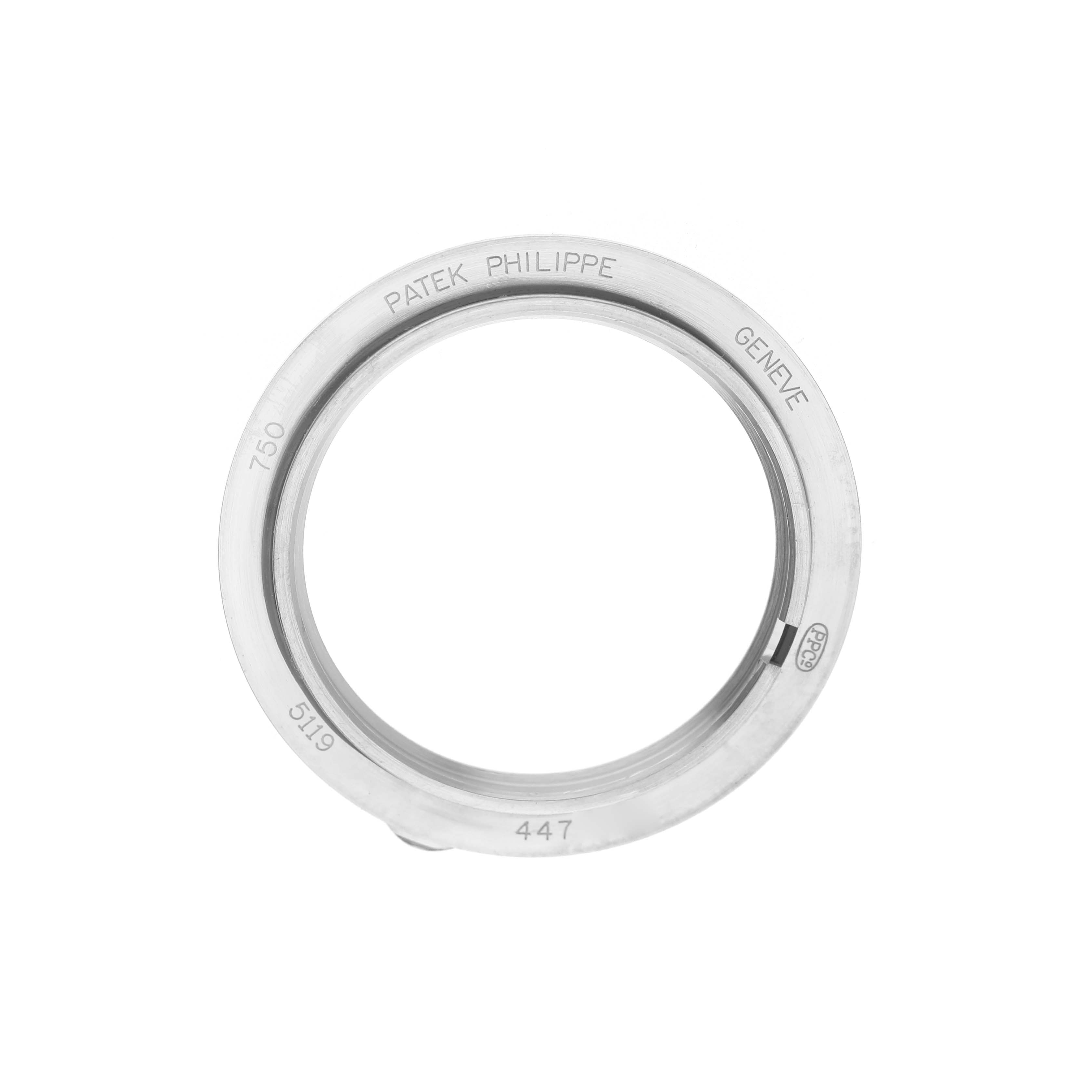 The image shows a bezel for a Patek Philippe Calatrava 5119G-001 Men's White Gold White Dial watch, viewed from above.