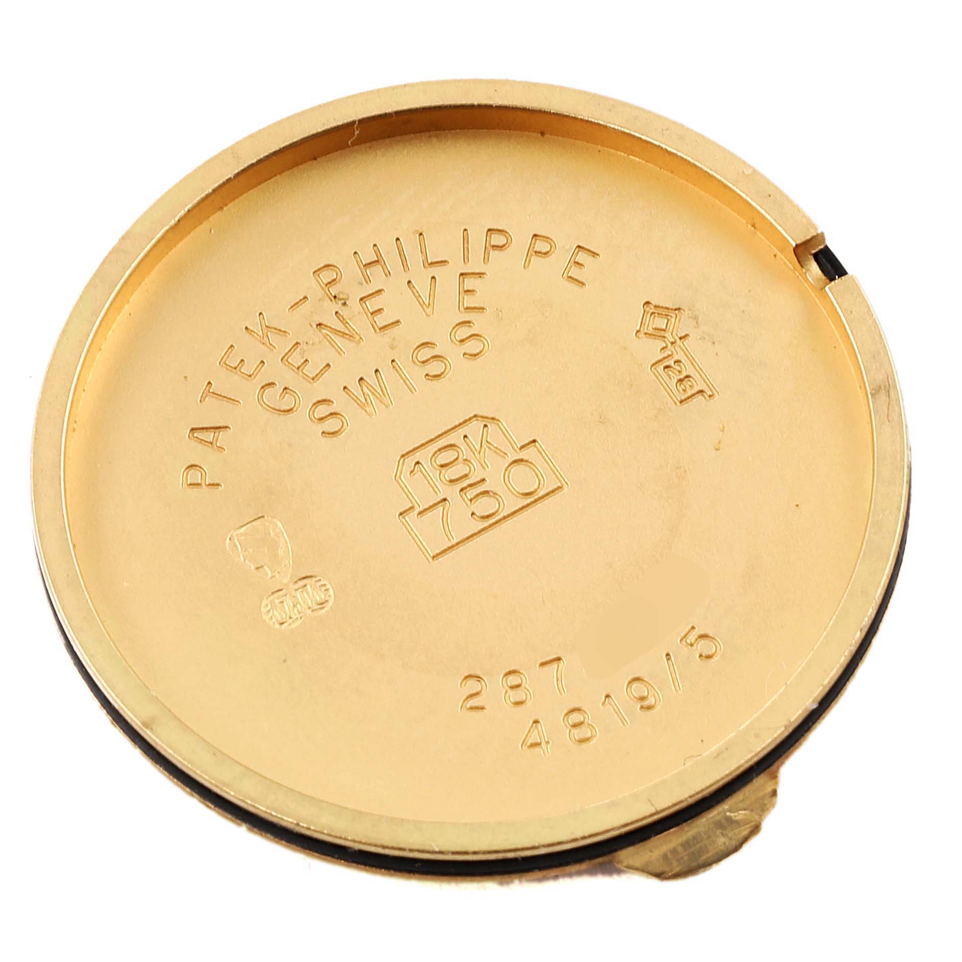 This image shows the inside case back of a Patek Philippe Calatrava 4819 Women's Yellow Gold White Dial 4819 Women's Yellow Gold White Dial watch.
