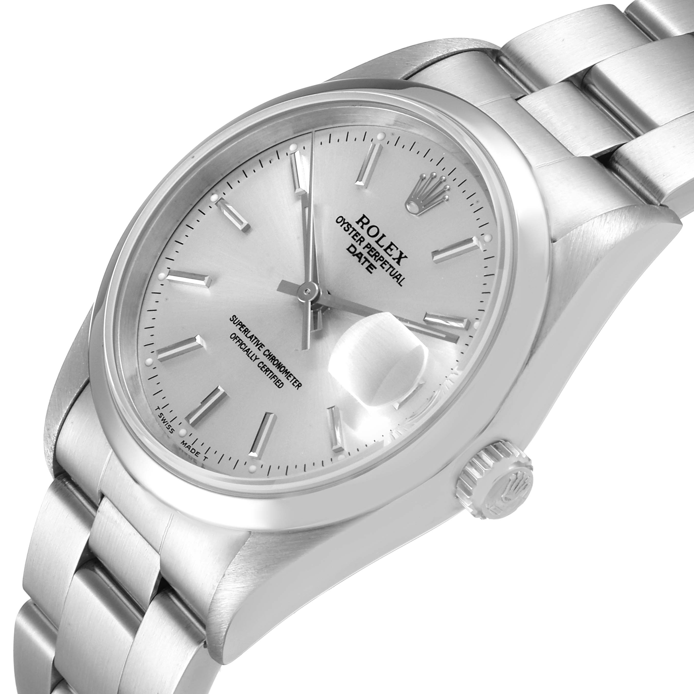 The image shows a close-up of the Rolex Date 15200 Men's Stainless Steel Silver Dial 15200 Men's Stainless Steel Silver Dial model watch, displaying the dial, bezel, crown, and part of the bracelet.