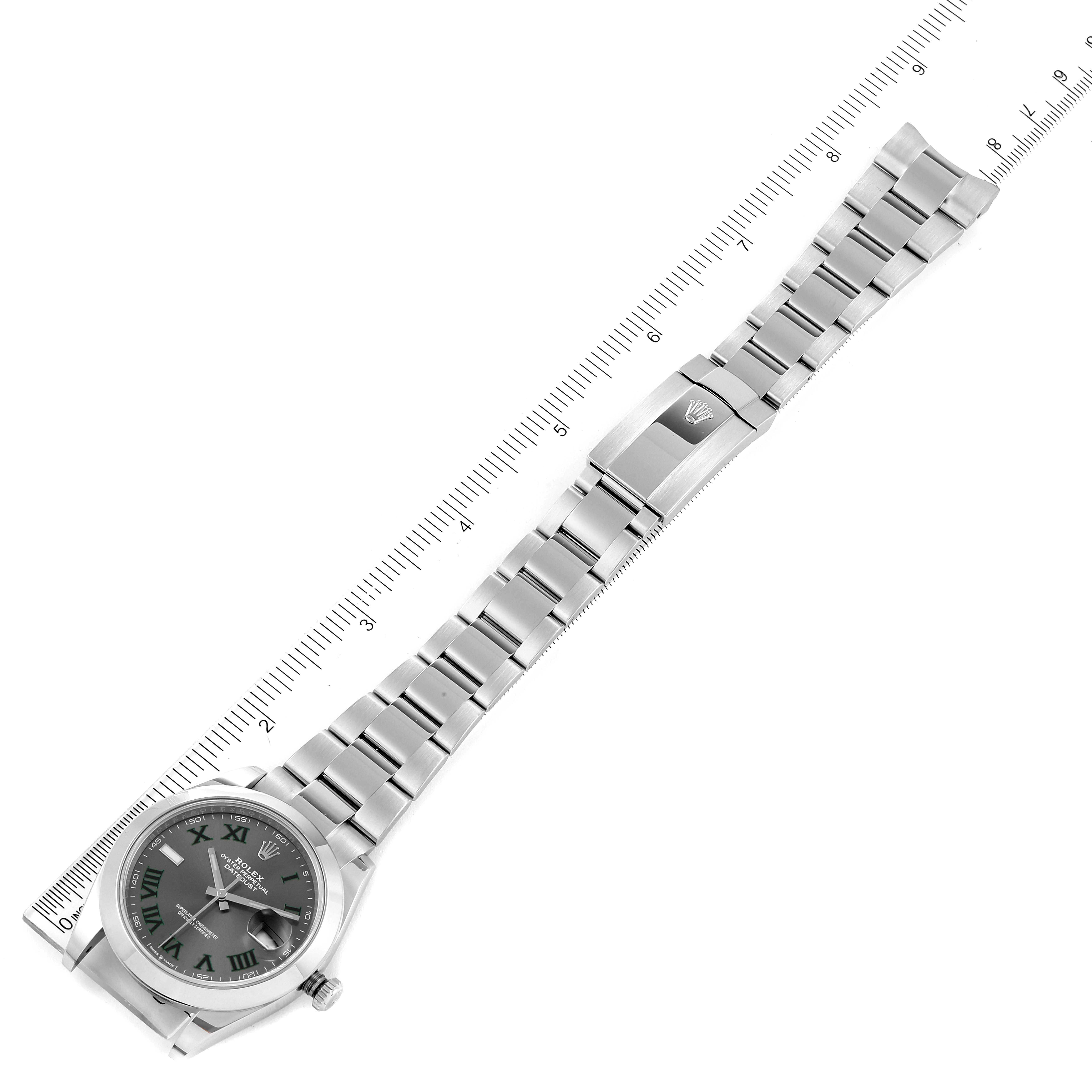 The image shows the entire Rolex Datejust 41 126300 Men's Stainless Steel Grey Dial 126300 Men's Stainless Steel Grey Dial watch laid flat, displaying the dial, bracelet, and clasp, from a top-down angle.