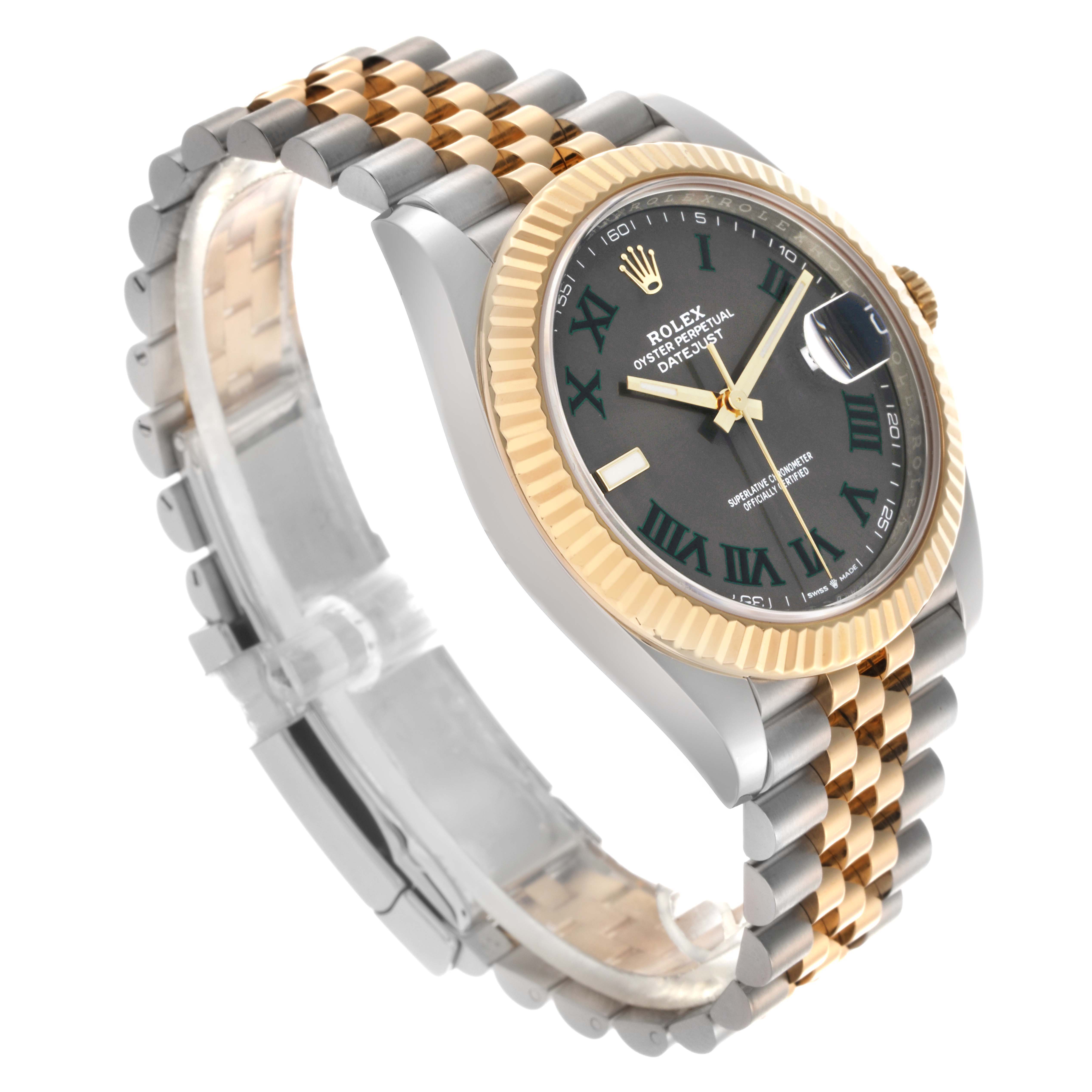 The Rolex Datejust 41 126333 Men
s Steel and Gold (two tone) Grey Dial 126333 Men
s Steel and Gold (two tone) Grey Dial is shown at an angled view, displaying the dial, fluted bezel, and two-tone Jubilee bracelet.