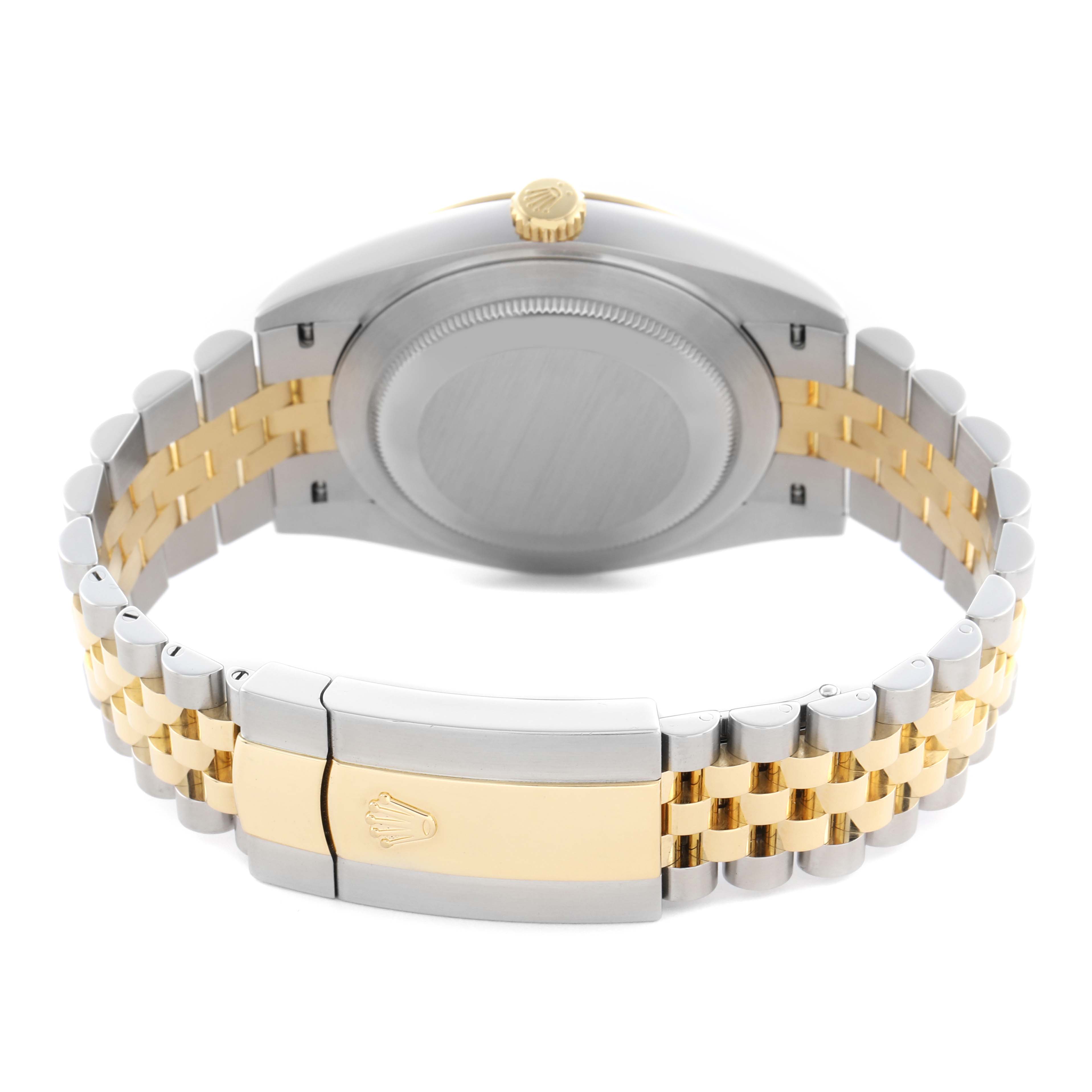 The image shows the back and bracelet of a Rolex Datejust 41 126333 Men
s Steel and Gold (two tone) Grey Dial 126333 Men
s Steel and Gold (two tone) Grey Dial, highlighting the clasp and two-tone design.