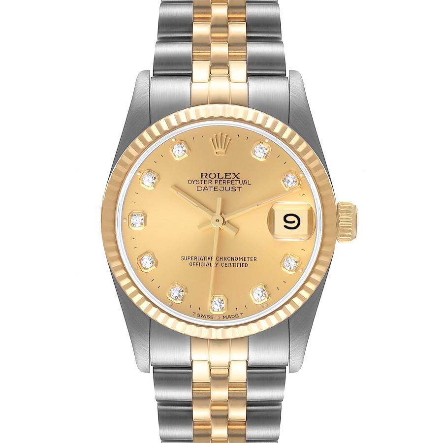 Rolex Datejust Midsize 31 Steel Yellow Gold Diamond Watch 68273 Box Papers SwissWatchExpo