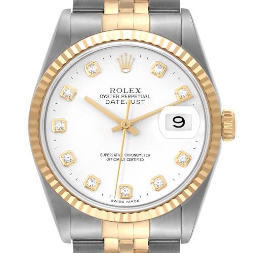 Photo of Rolex Datejust Steel Yellow Gold White Diamond Dial Mens Watch 16233