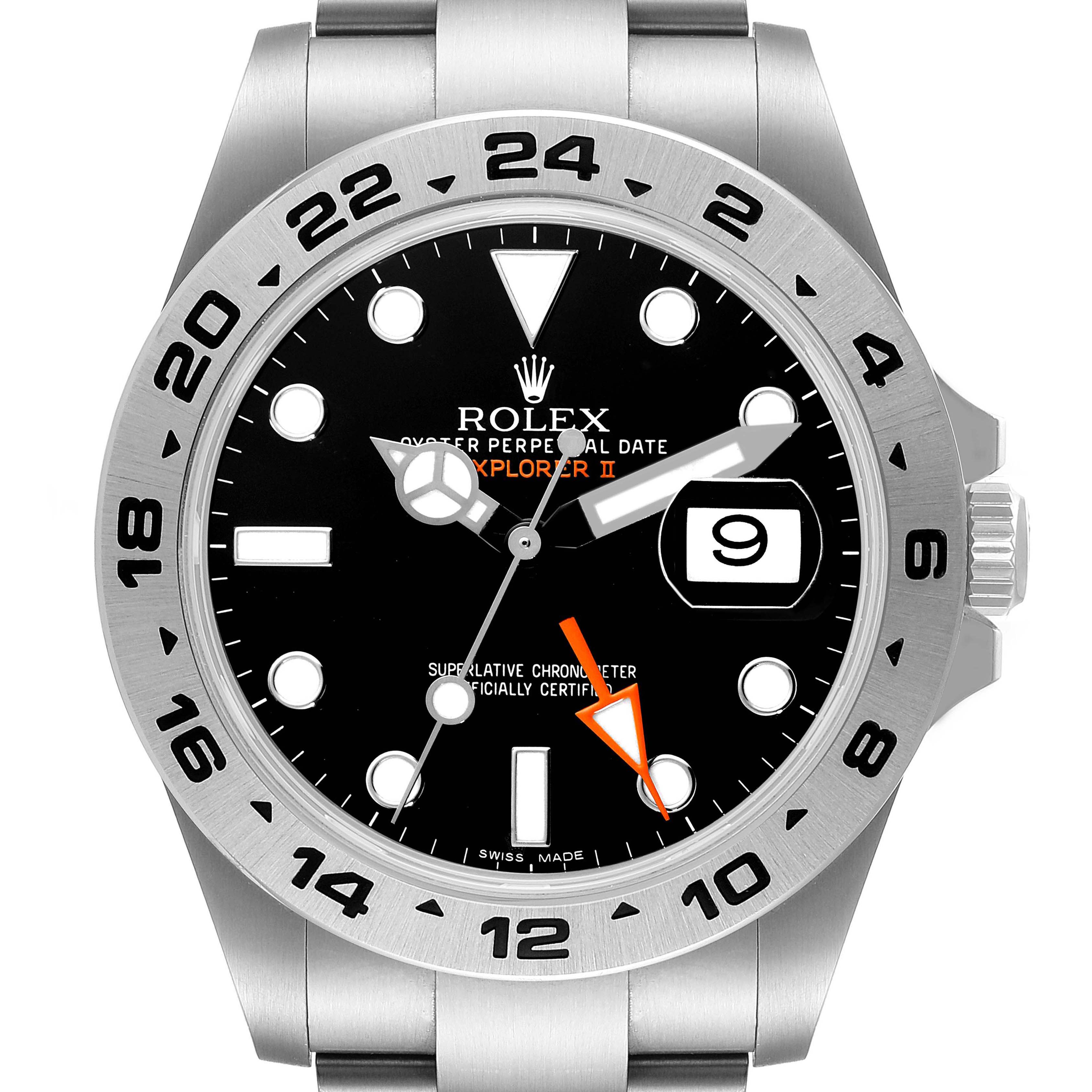 The image displays a Rolex Explorer 216570 Men
s Stainless Steel Black Dial 216570 Men
s Stainless Steel Black Dial watch from a front angle, highlighting its black dial, date window, and bezel with 24-hour markings.