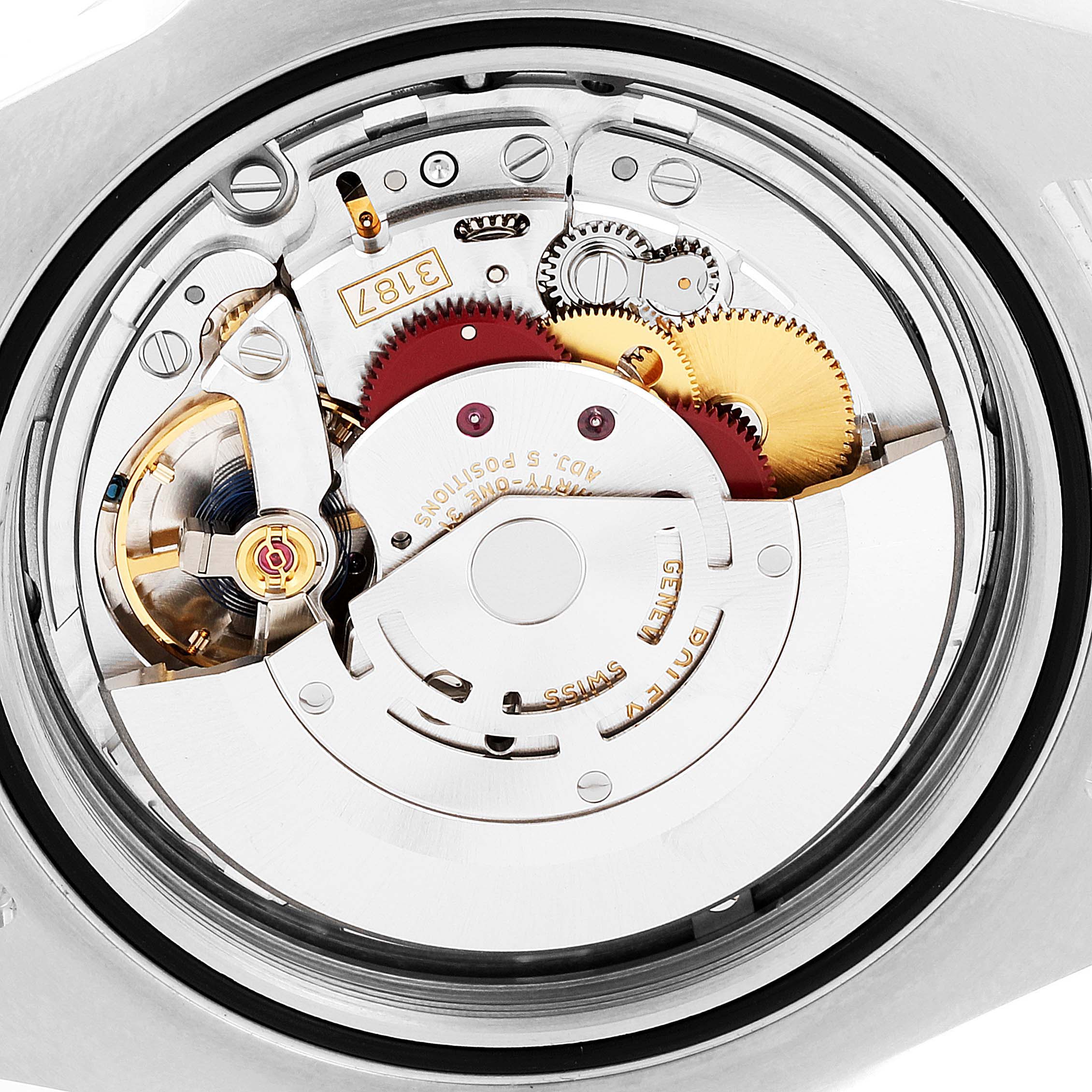 This image shows the intricate movement and inner mechanisms of a Rolex Explorer 216570 Men
s Stainless Steel White Dial 216570 Men
s Stainless Steel White Dial model watch from the back angle.