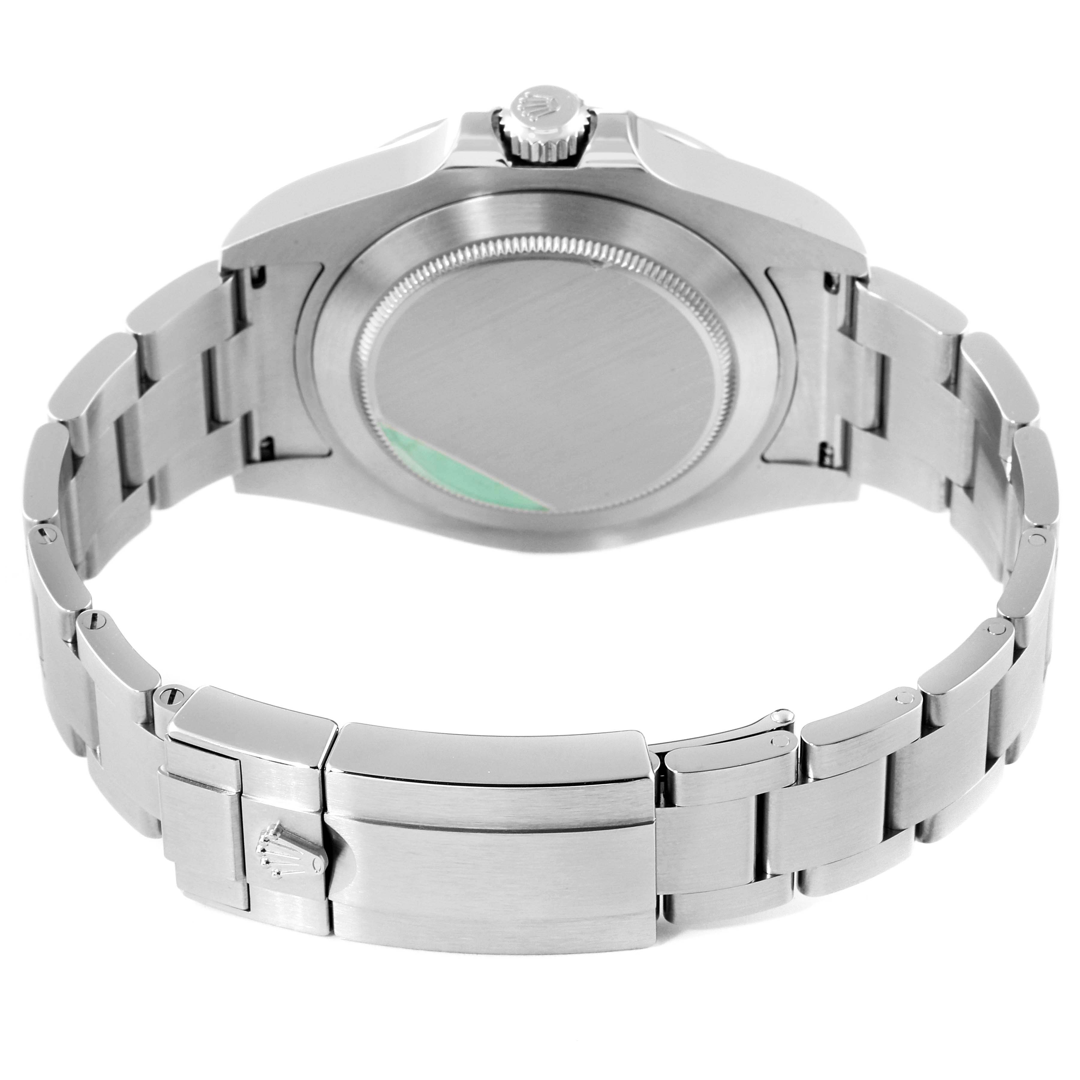 This image shows the back case and clasp of a Rolex Explorer 216570 Men
s Stainless Steel White Dial 216570 Men
s Stainless Steel White Dial watch, highlighting its bracelet and crown.