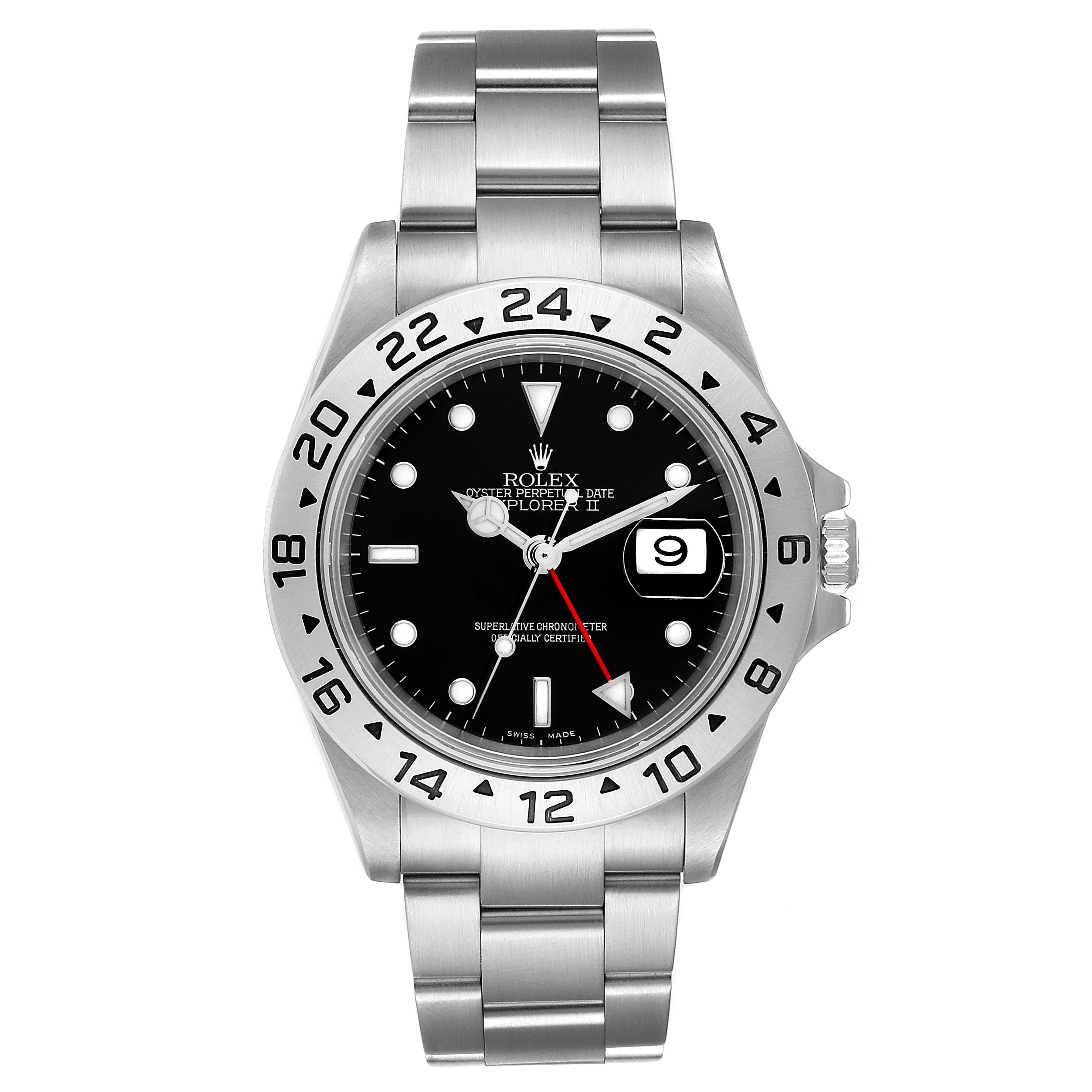 The Rolex Explorer 16570 Men's Stainless Steel Black Dial 16570 Men's Stainless Steel Black Dial watch is shown from a front angle, highlighting the dial, bezel, and bracelet.