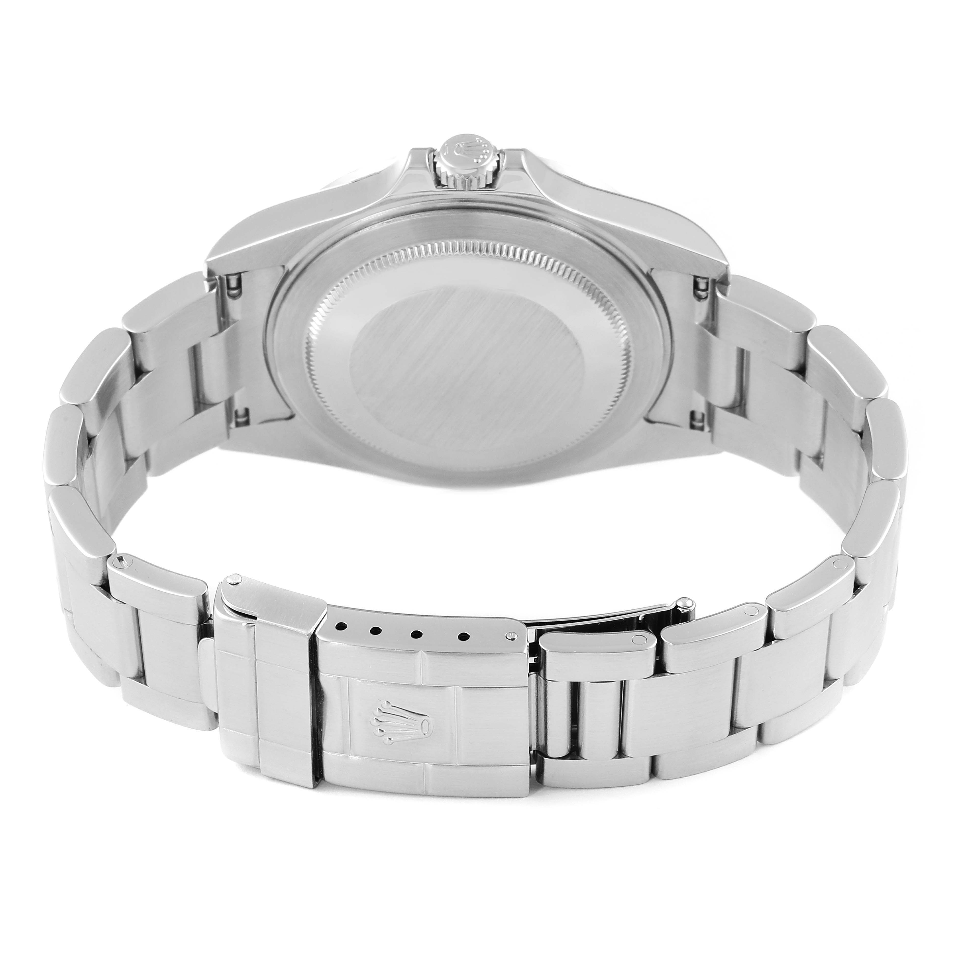 This image shows the back case and bracelet clasp of a Rolex Explorer 16570 Men
s Stainless Steel Black Dial 16570 Men
s Stainless Steel Black Dial watch.