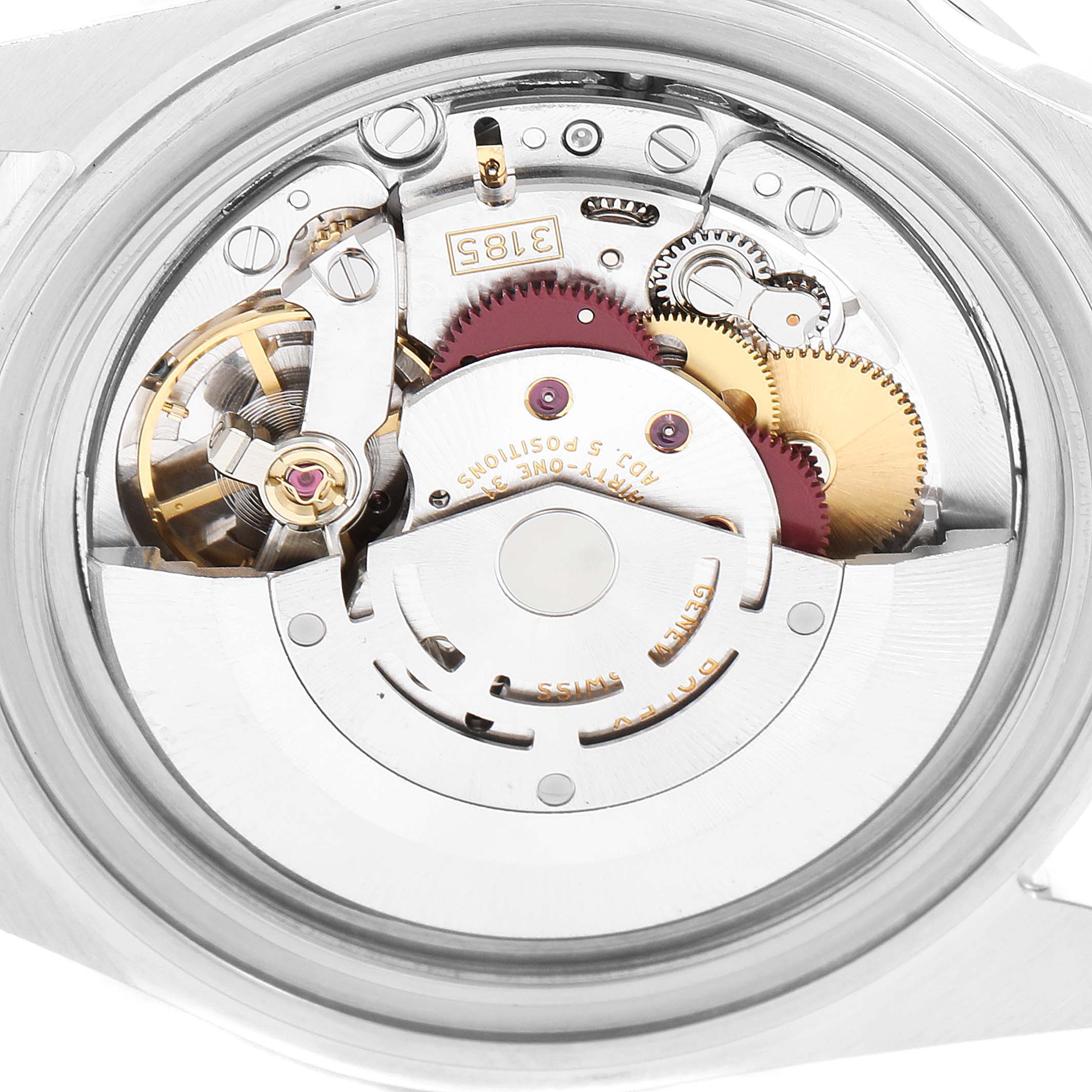 This image shows the inner mechanical movement of a Rolex Explorer 16570 Men
s Stainless Steel Black Dial 16570 Men
s Stainless Steel Black Dial watch, featuring gears, springs, and other components.