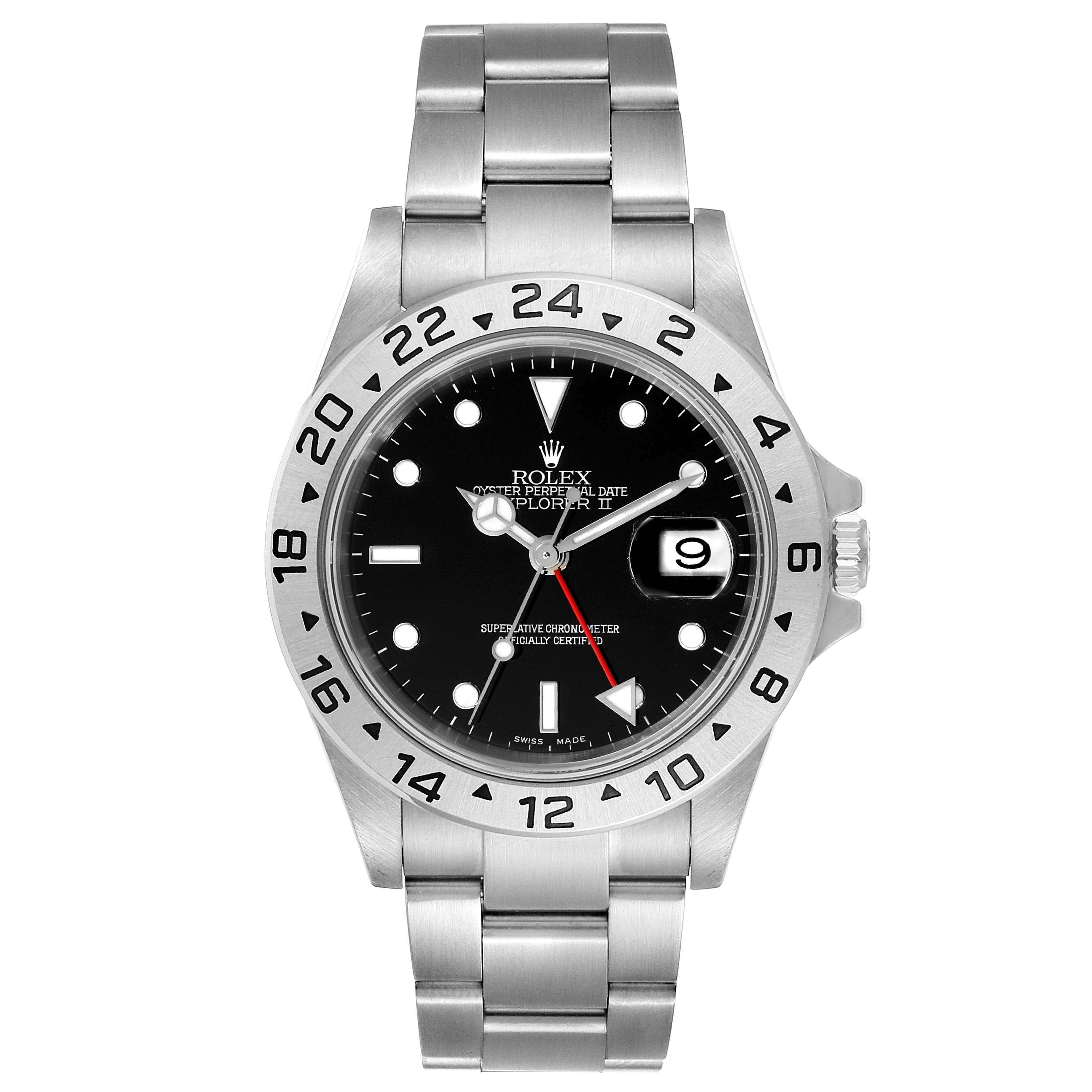 The image shows a front view of the Rolex Explorer 16570 Men
s Stainless Steel Black Dial 16570 Men
s Stainless Steel Black Dial watch, displaying the dial, bezel, bracelet, and date window.
