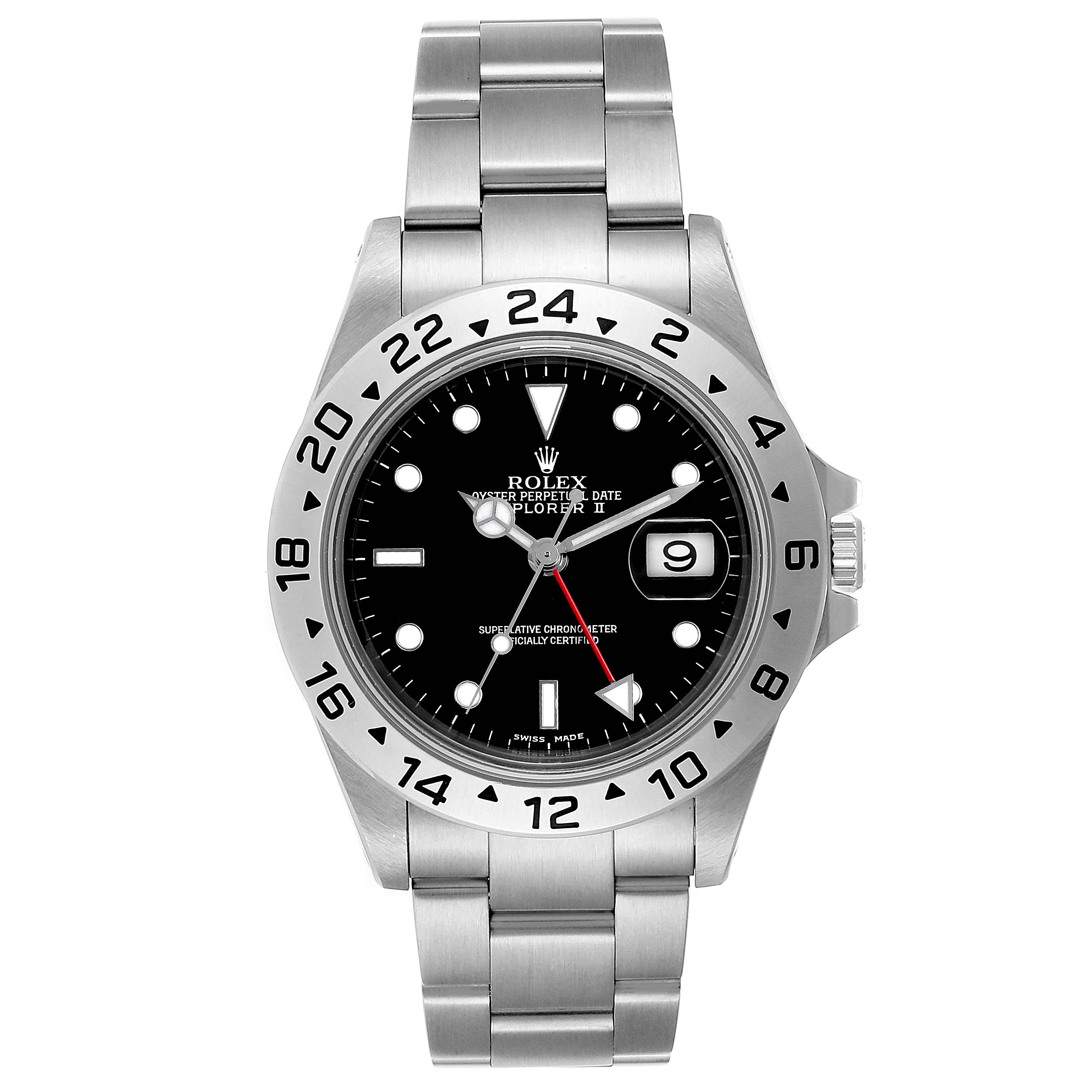This image shows a front view of a Rolex Explorer 16570  Men
s Stainless Steel Black Dial 16570  Men
s Stainless Steel Black Dial watch, highlighting its dial, bezel, and bracelet.