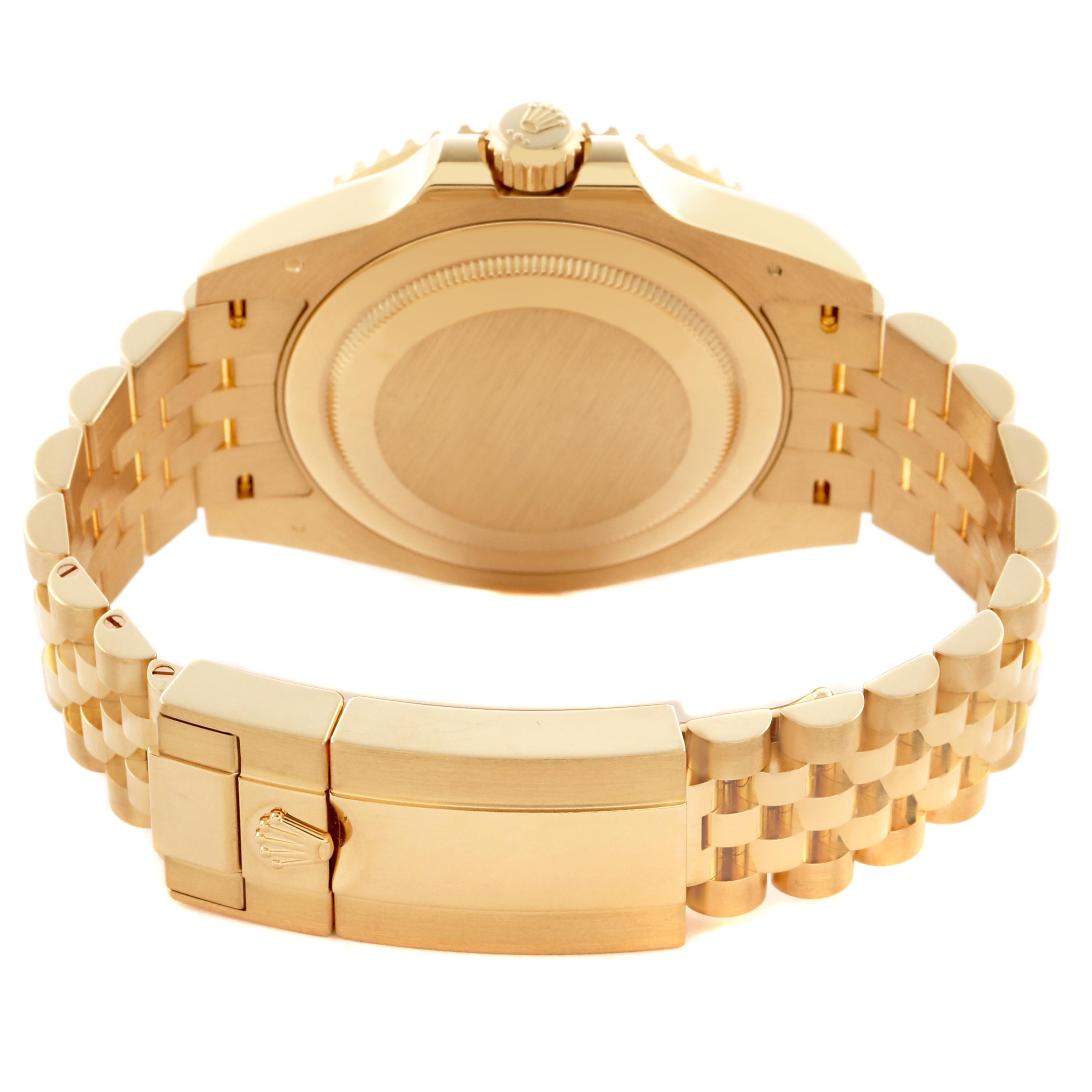 The image shows the back view of the Rolex GMT-Master 126718GRNR Men
s Yellow Gold Black Dial 126718GRNR Men
s Yellow Gold Black Dial, highlighting the clasp and bracelet links.
