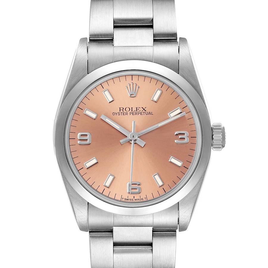 Rolex Midsize 31 Salmon Dial Oyster Bracelet Steel Watch 67480 Box Papers SwissWatchExpo