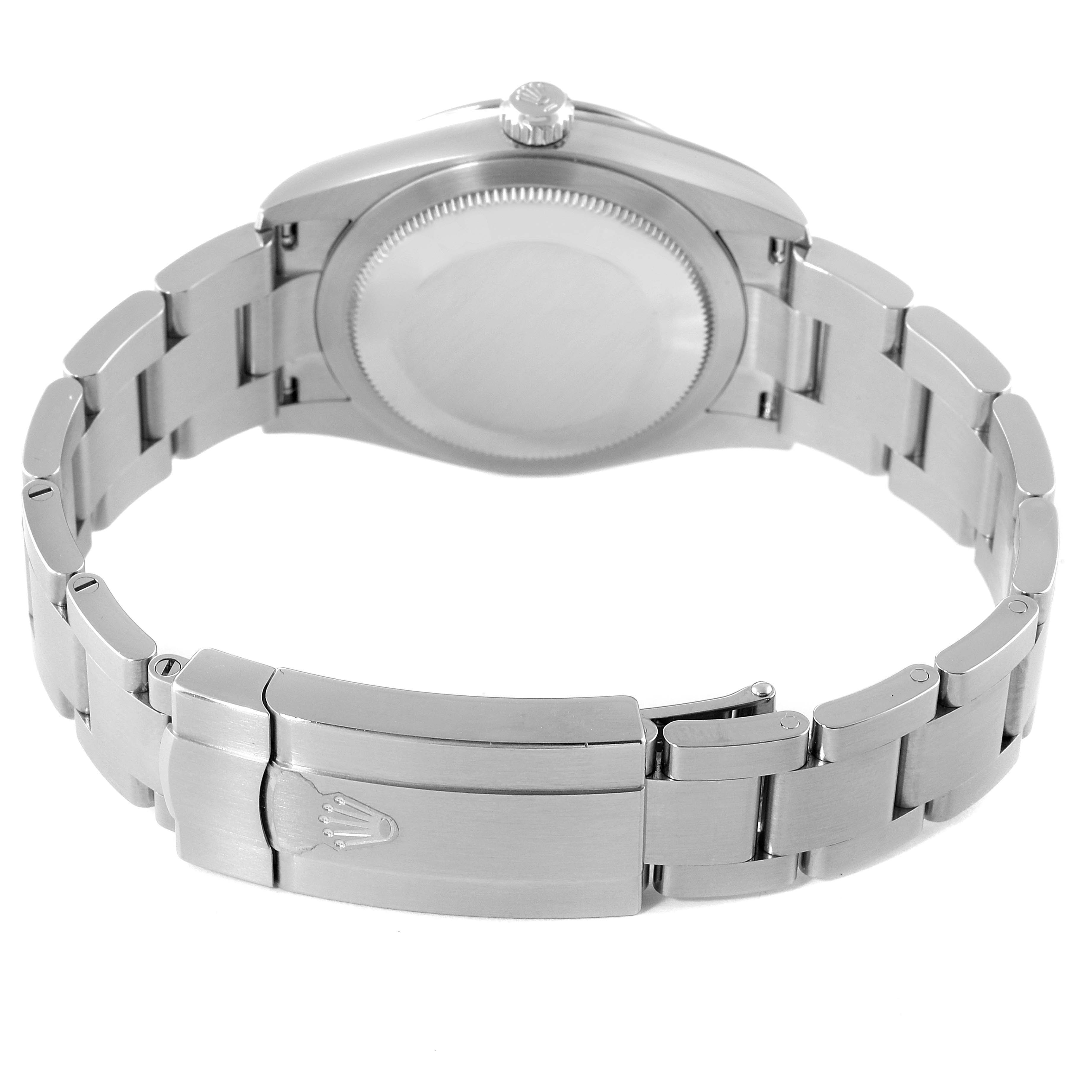 The image shows the back and bracelet of the Rolex Oyster Perpetual 124200 Men
s Stainless Steel Black Dial 124200 Men
s Stainless Steel Black Dial watch, highlighting the clasp and case back.