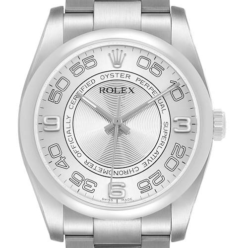 Photo of Rolex Oyster Perpetual 36 Silver Concentric Dial Steel Mens Watch 116000 Card