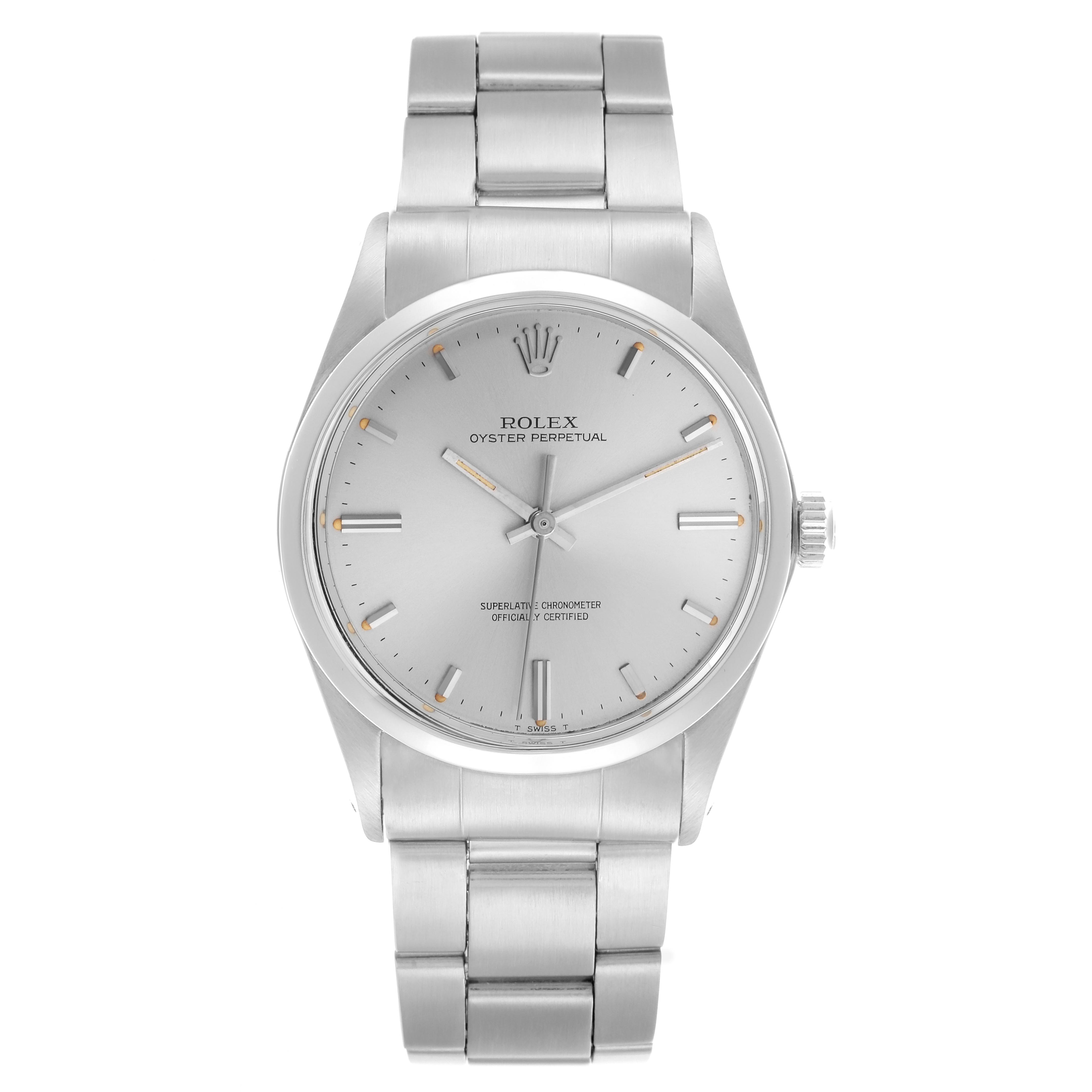The Rolex Vintage Collection 1018 Men's Stainless Steel Silver Dial 1018 Men's Stainless Steel Silver Dial watch is shown from a straight-on angle, displaying the full face and part of the bracelet.