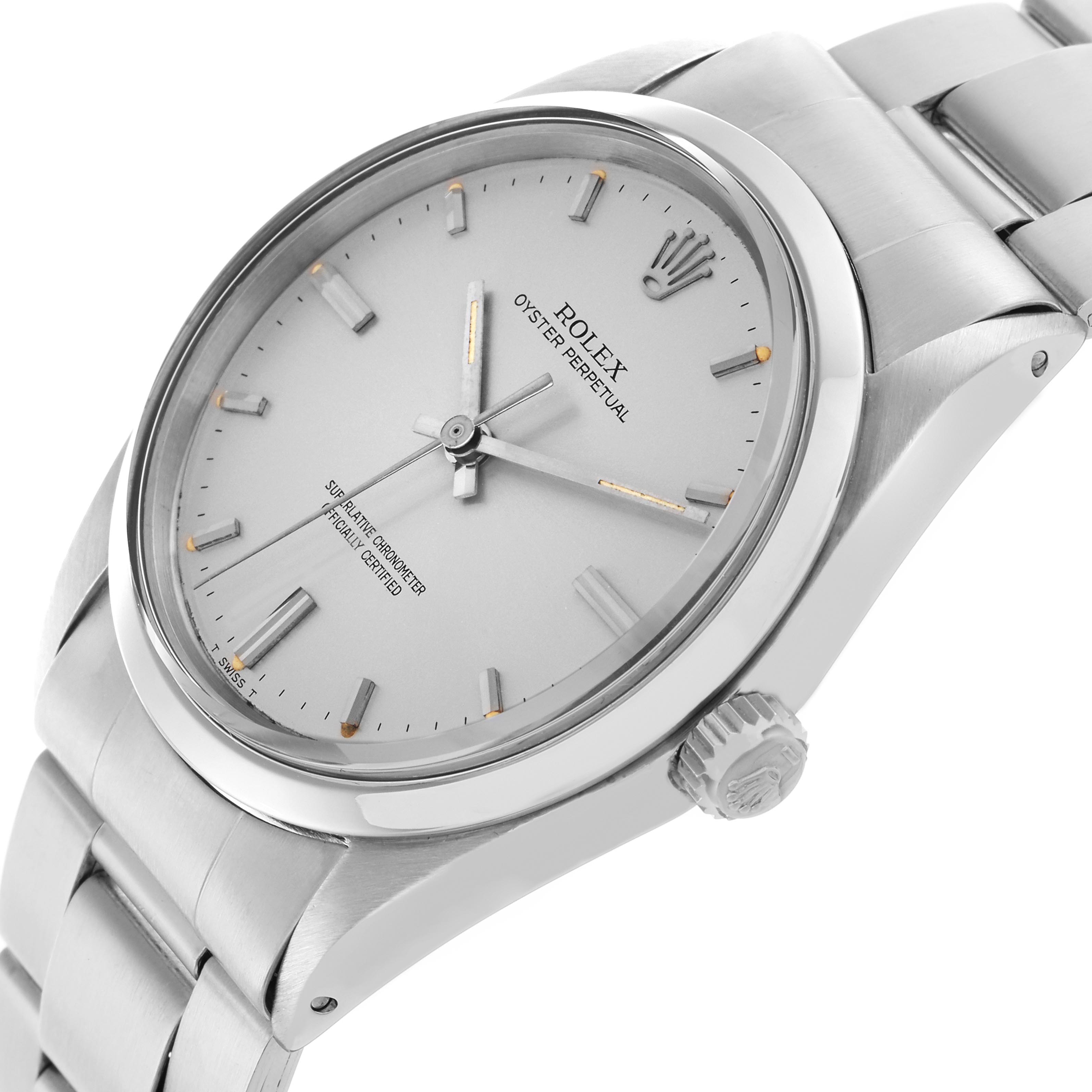The Rolex Vintage Collection 1018 Men's Stainless Steel Silver Dial 1018 Men's Stainless Steel Silver Dial model watch is shown at a slight angle, displaying its face, bezel, crown, and bracelet links.
