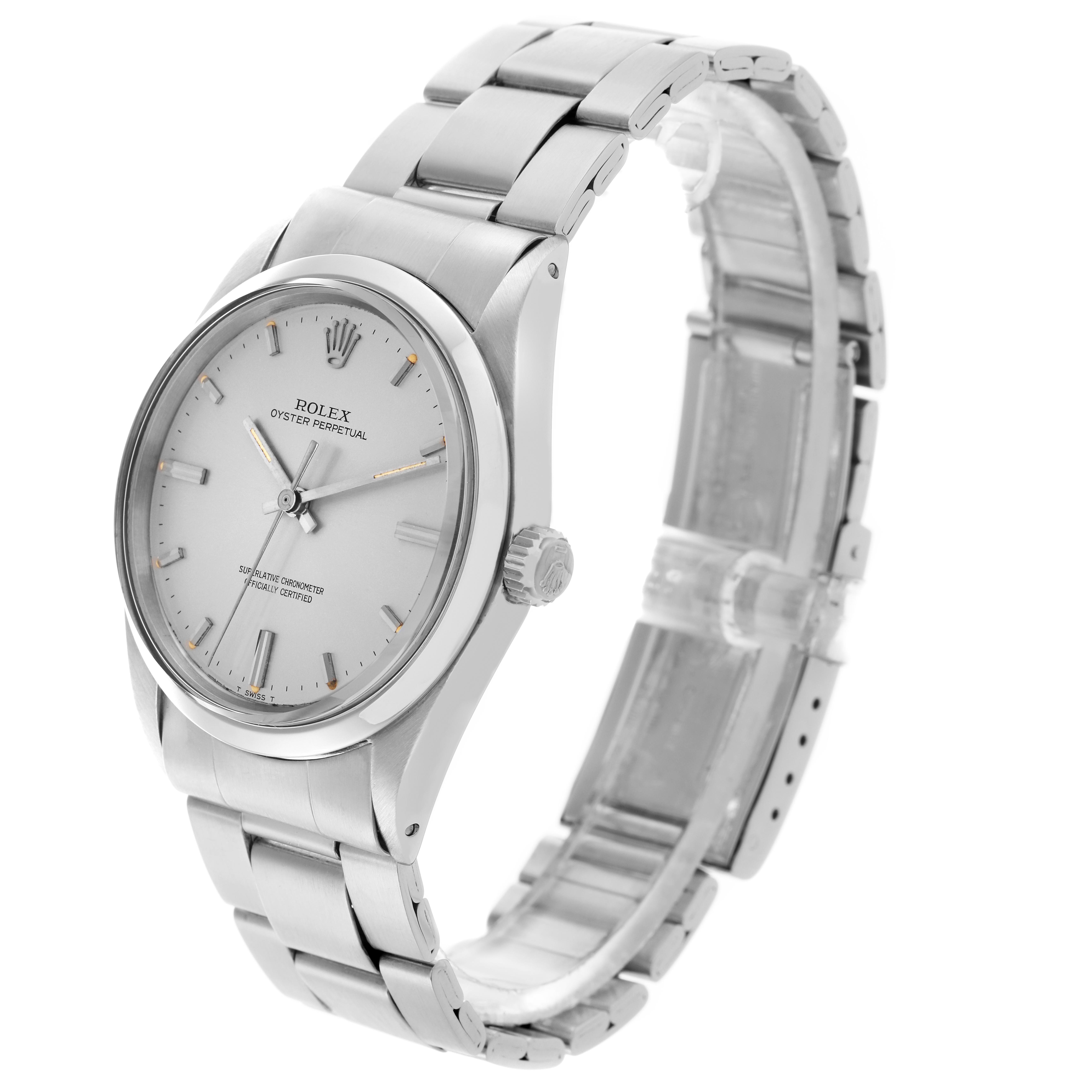 The Rolex Vintage Collection 1018 Men's Stainless Steel Silver Dial 1018 Men's Stainless Steel Silver Dial watch is shown at a slight angle, highlighting the dial, bracelet, and crown.