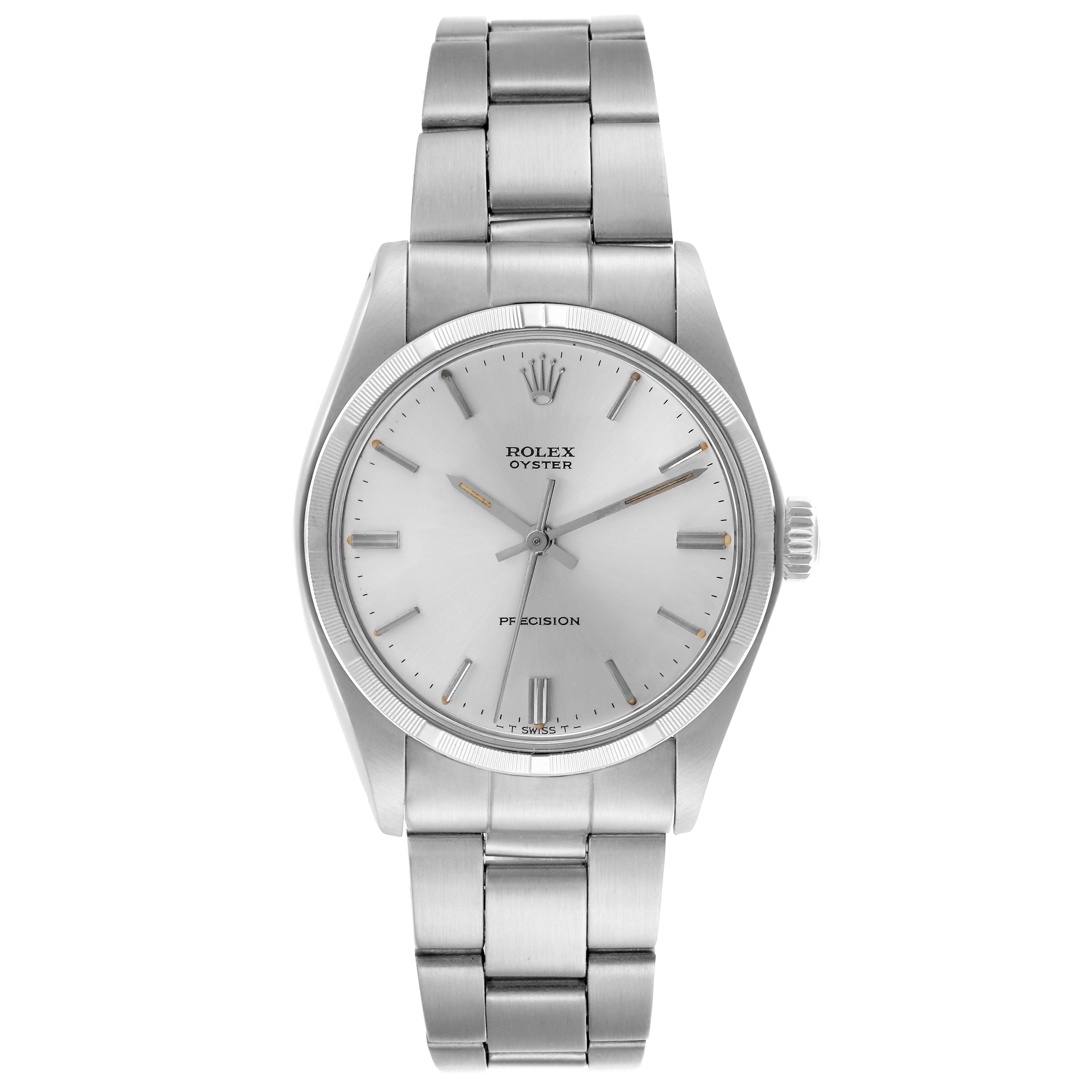This Rolex Vintage Collection 6427 Men
s Stainless Steel Silver Dial 6427 Men
s Stainless Steel Silver Dial watch is shown from a front angle, displaying the dial, hands, case, and bracelet.