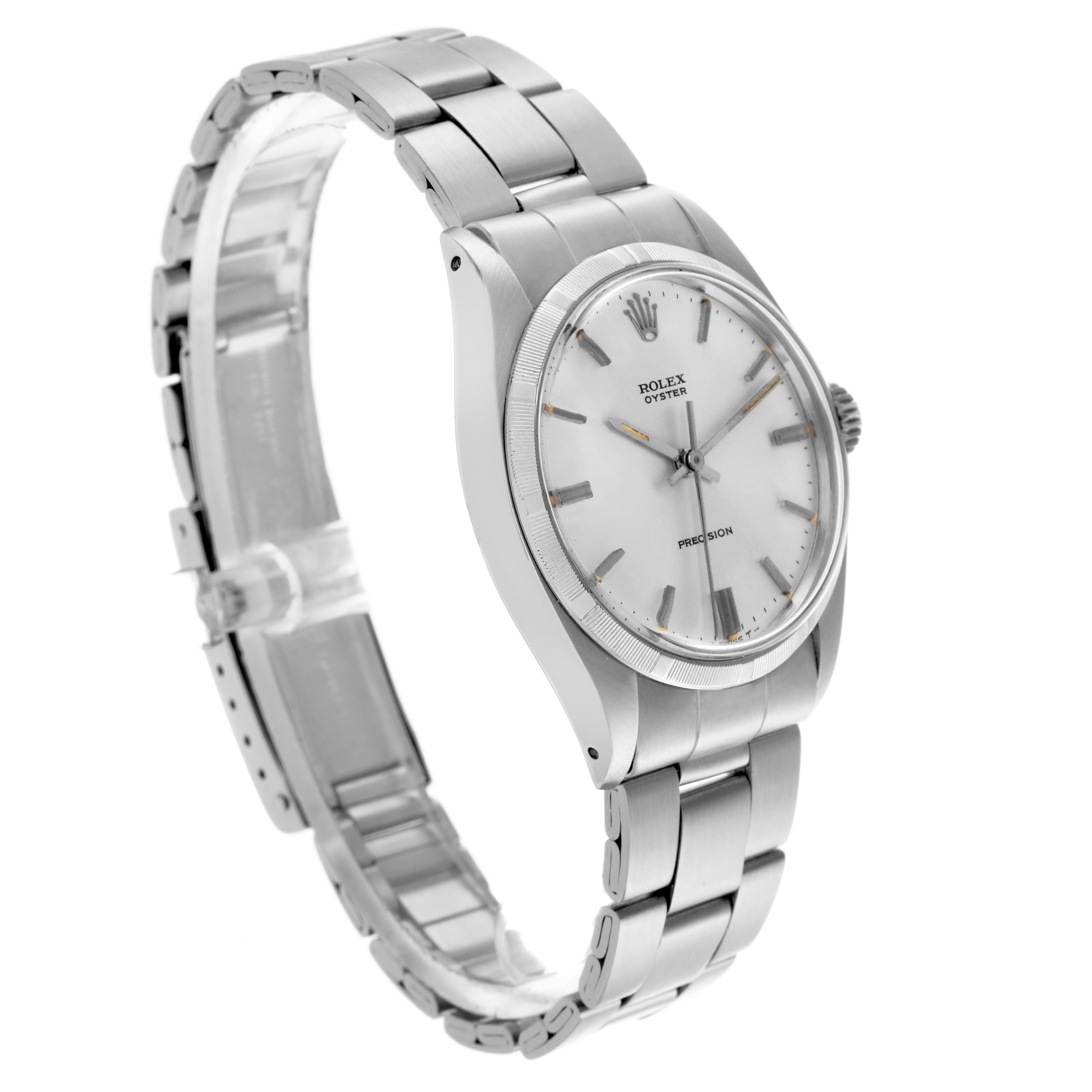 The Rolex Vintage Collection 6427 Men
s Stainless Steel Silver Dial 6427 Men
s Stainless Steel Silver Dial is shown at a slight side angle, displaying the dial, bezel, crown, and part of the bracelet.