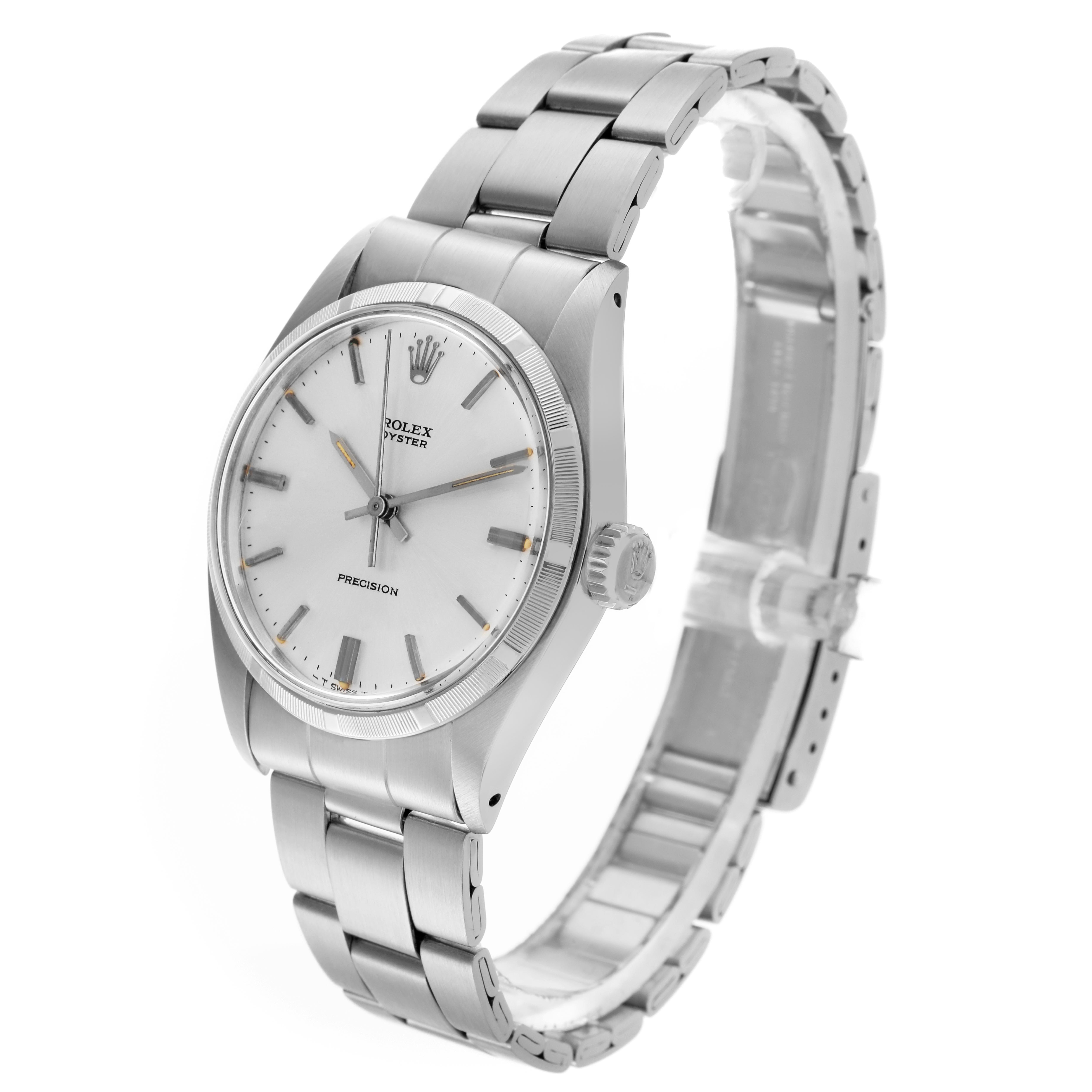 The Rolex Vintage Collection 6427 Men
s Stainless Steel Silver Dial 6427 Men
s Stainless Steel Silver Dial watch is shown at a three-quarter angle, displaying the face, crown, and full bracelet.