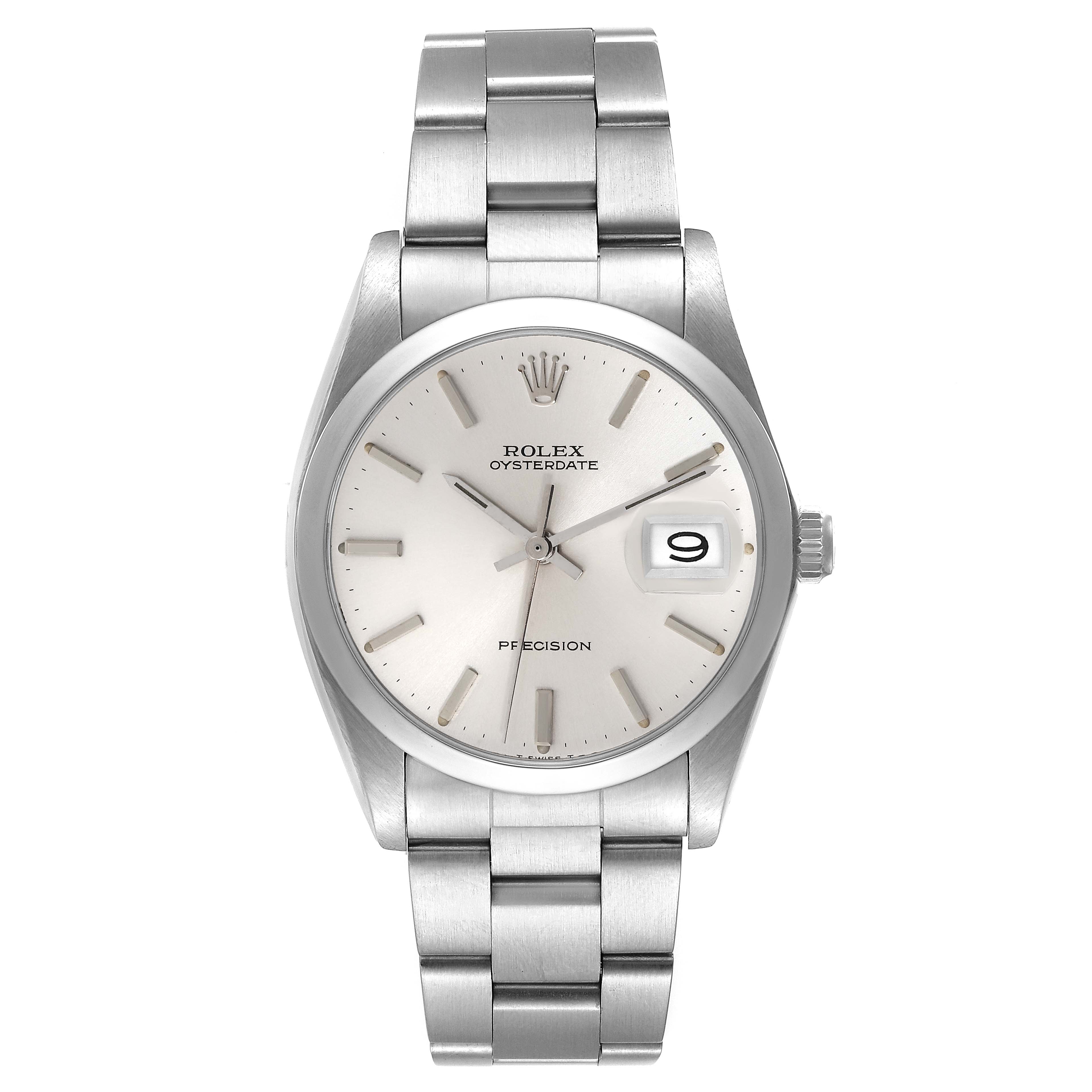 The image shows a front view of the Rolex Vintage Collection 6694 Men's Stainless Steel Silver Dial 6694 Men's Stainless Steel Silver Dial watch, displaying the dial, date window, and stainless steel bracelet.