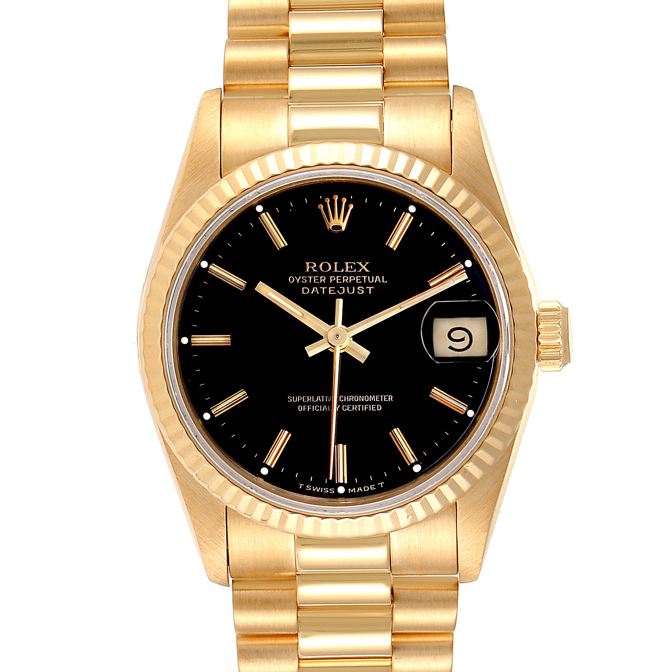 Rolex President Datejust Midsize Black Dial Yellow Gold Ladies Watch ...