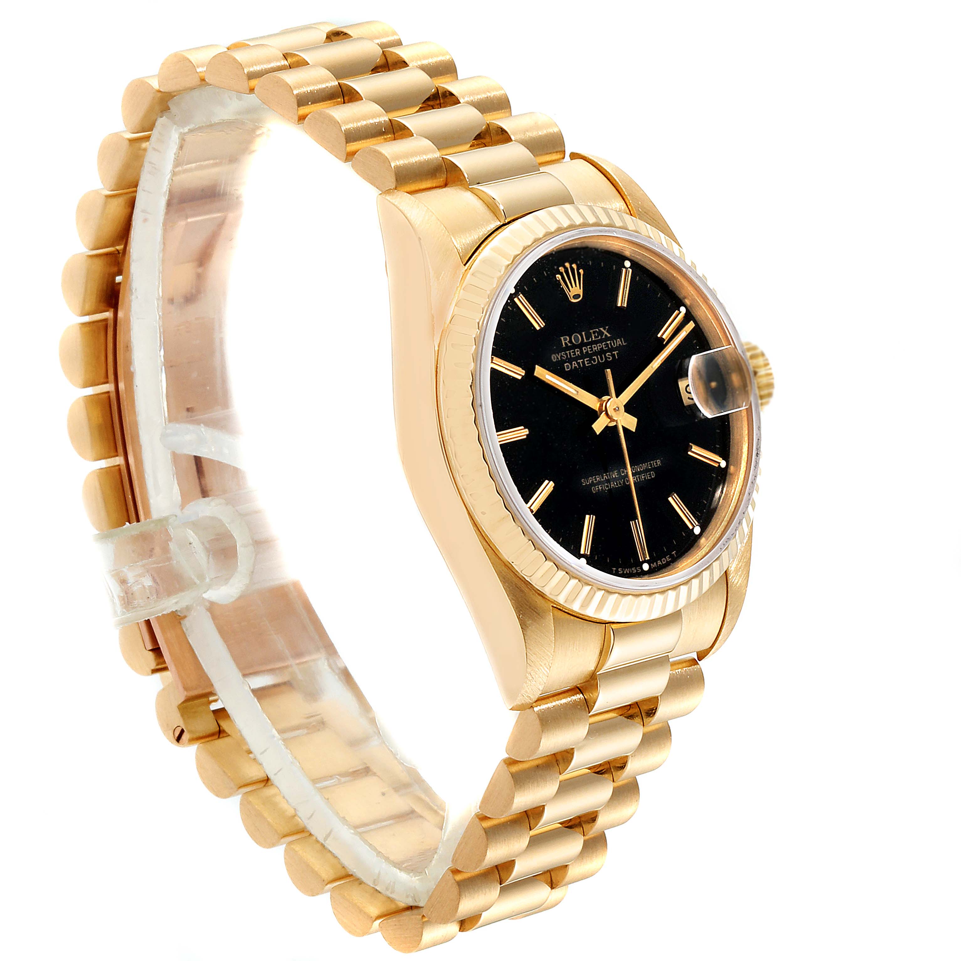 Rolex President Datejust Midsize Black Dial Yellow Gold Ladies Watch ...