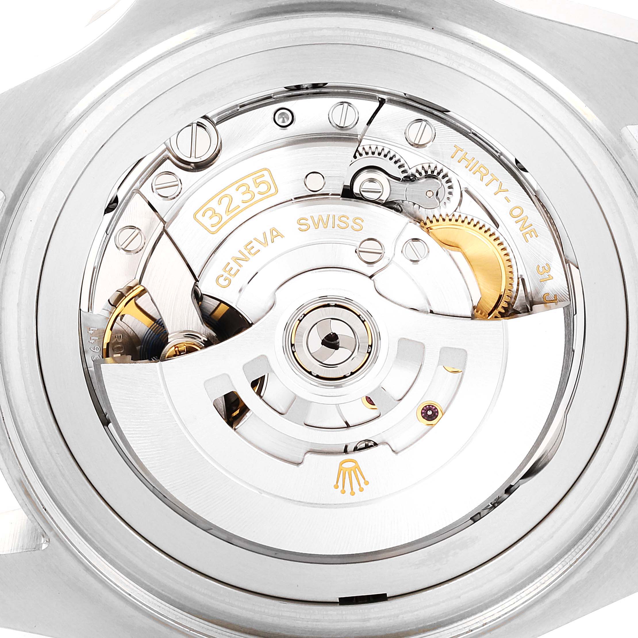 This image shows the movement and internal mechanism of the Rolex Sea-Dweller 126660 Men
s Stainless Steel Blue Dial 126660 Men
s Stainless Steel Blue Dial watch, with a focus on the 3235 caliber.