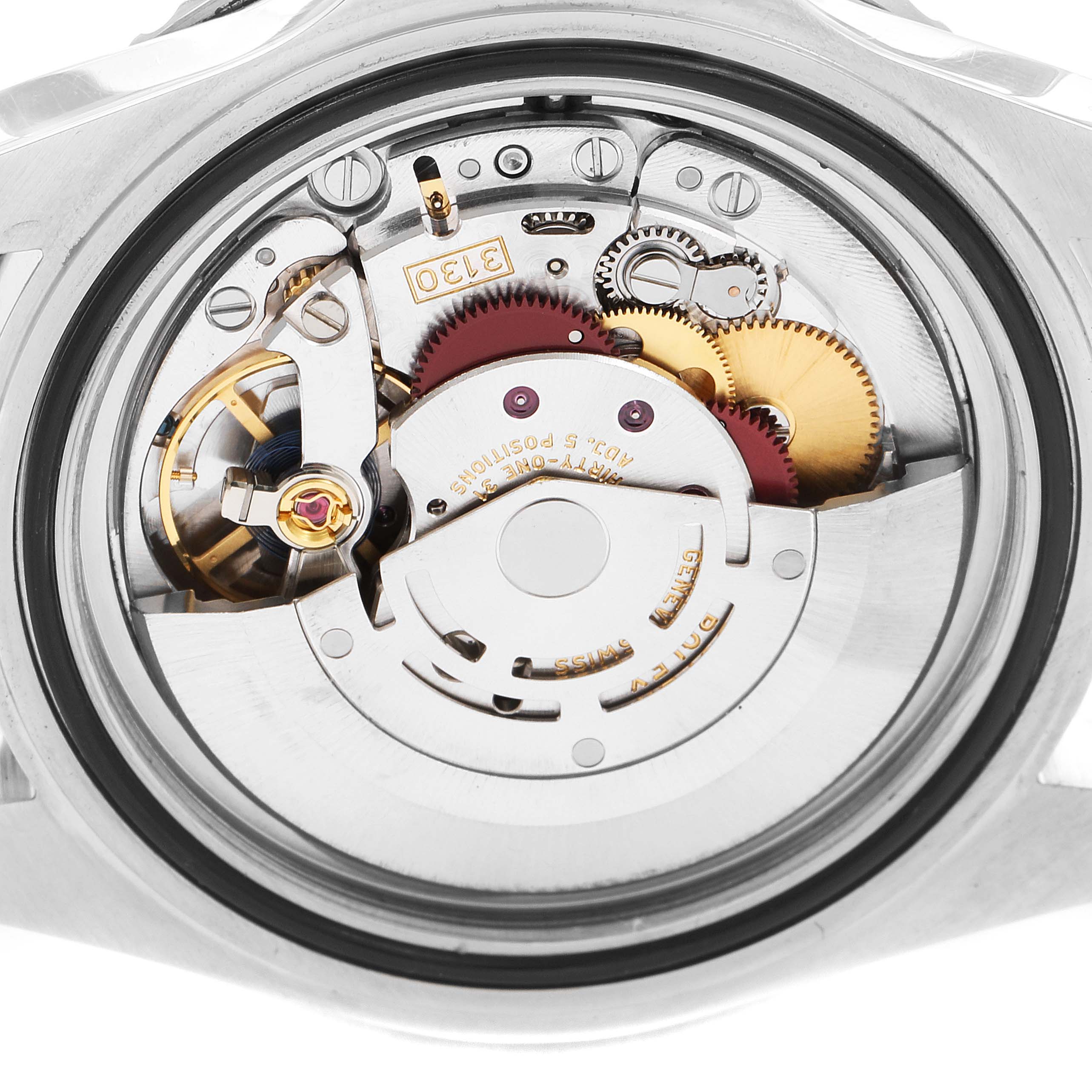 This image shows the back of a Rolex Submariner 14060 Men
s Stainless Steel Black Dial 14060 Men
s Stainless Steel Black Dial, highlighting the intricate internal mechanical movement parts.