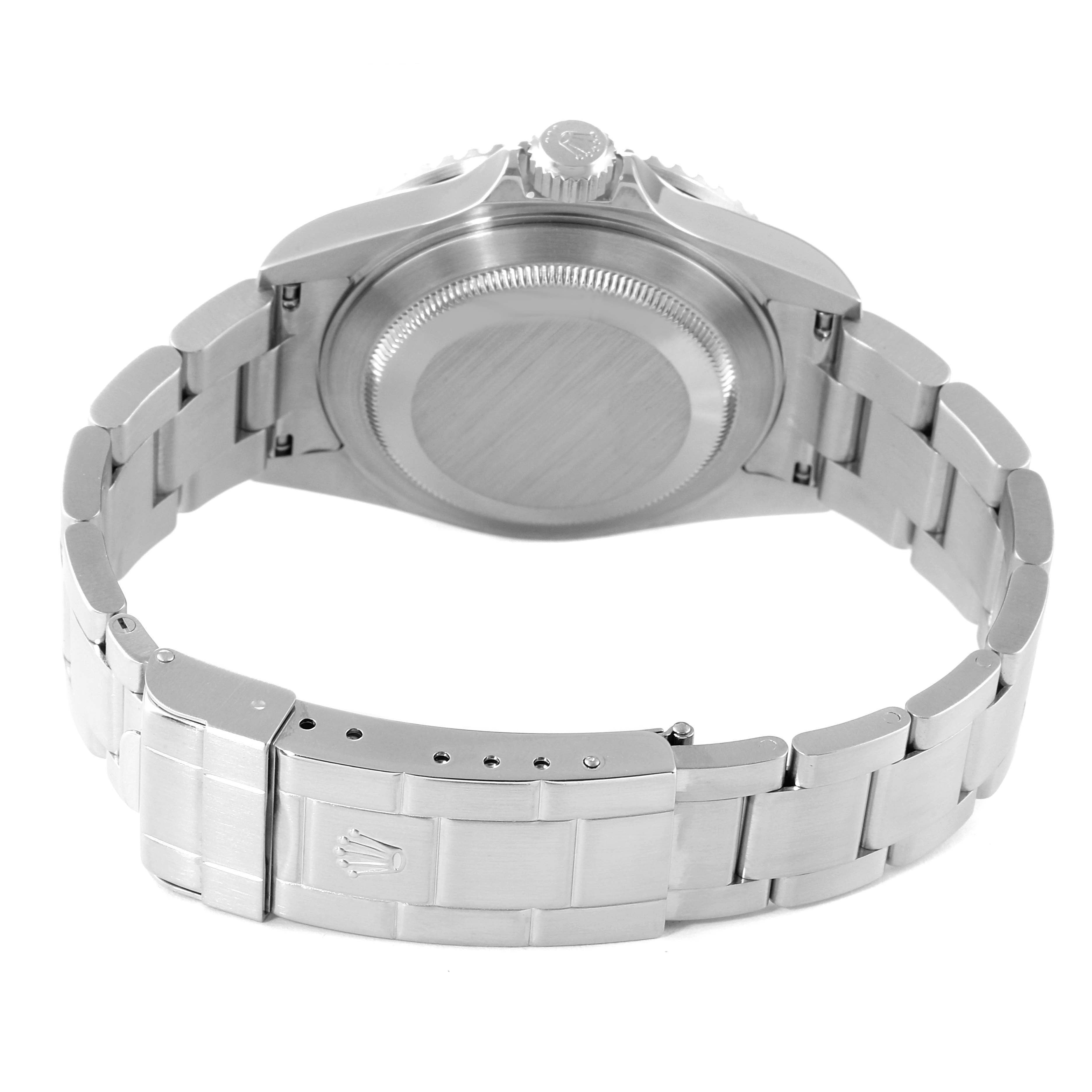 The image shows the back view of a Rolex Submariner 16610LV Men's Stainless Steel Black Dial 16610LV Men's Stainless Steel Black Dial watch, highlighting the closed clasp and case back.