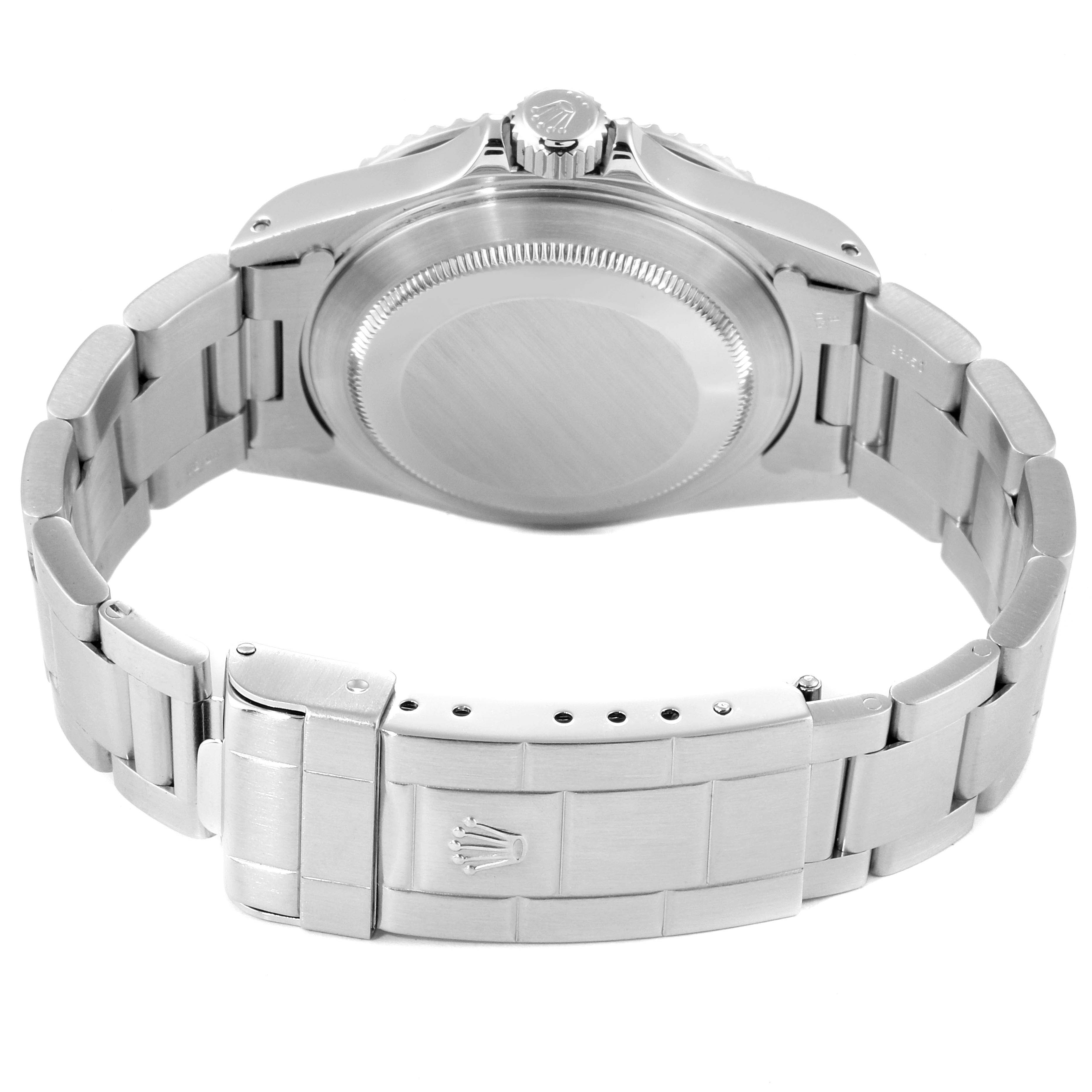 The image shows the back and bracelet clasp of a Rolex Submariner 14060M Men
s Stainless Steel Black Dial 14060M Men
s Stainless Steel Black Dial watch from a rear angle.