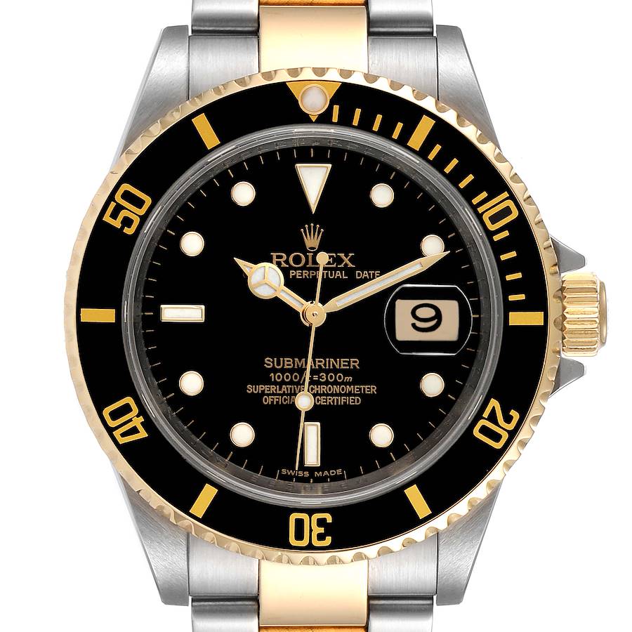 Rolex Submariner Steel Yellow Gold Black Dial Mens Watch 16613 Box Card SwissWatchExpo