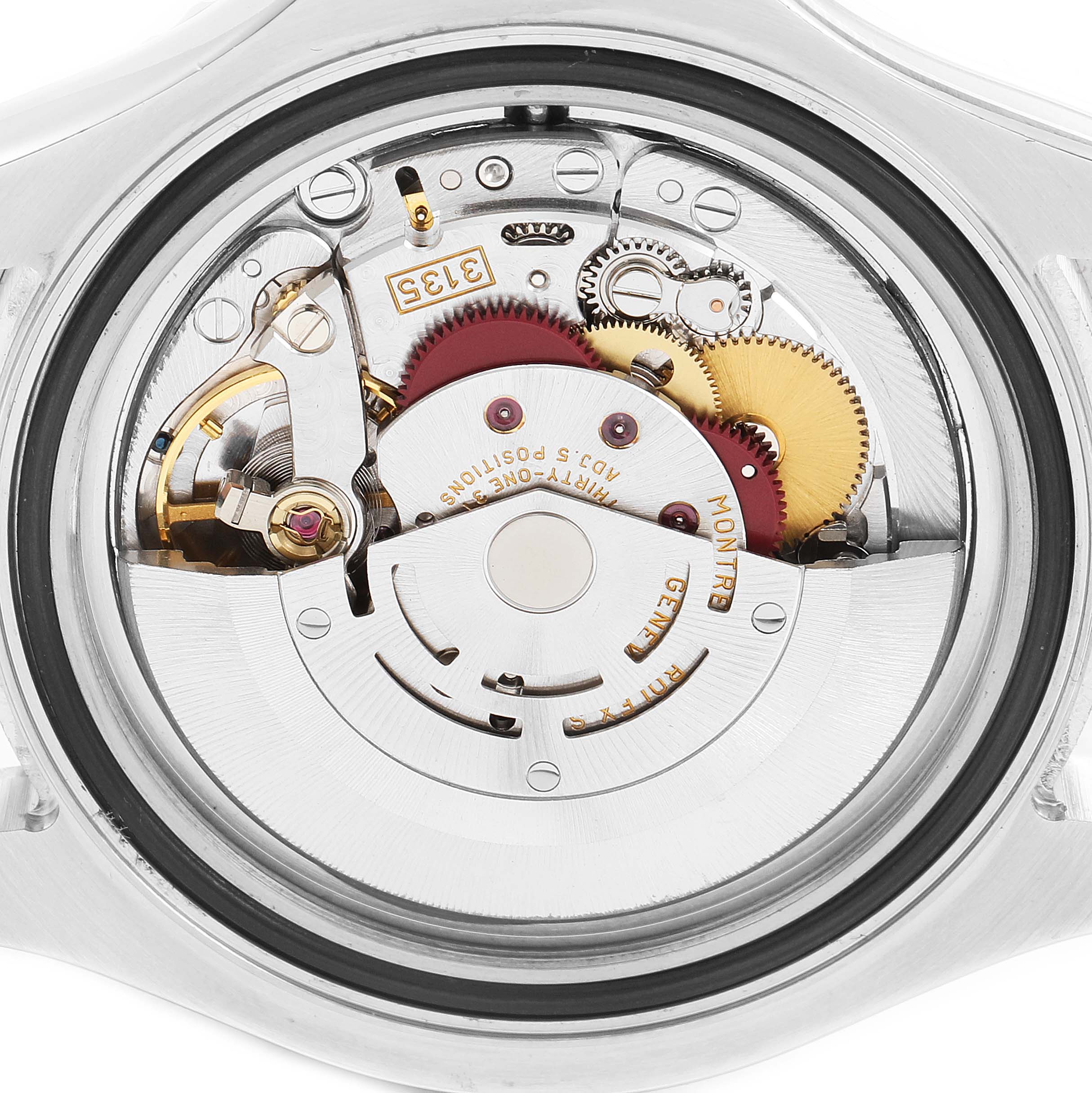 This image shows the internal mechanism of a Rolex Yacht-Master 16622 Men
s Stainless Steel Silver Dial 16622 Men
s Stainless Steel Silver Dial watch viewed from the back.