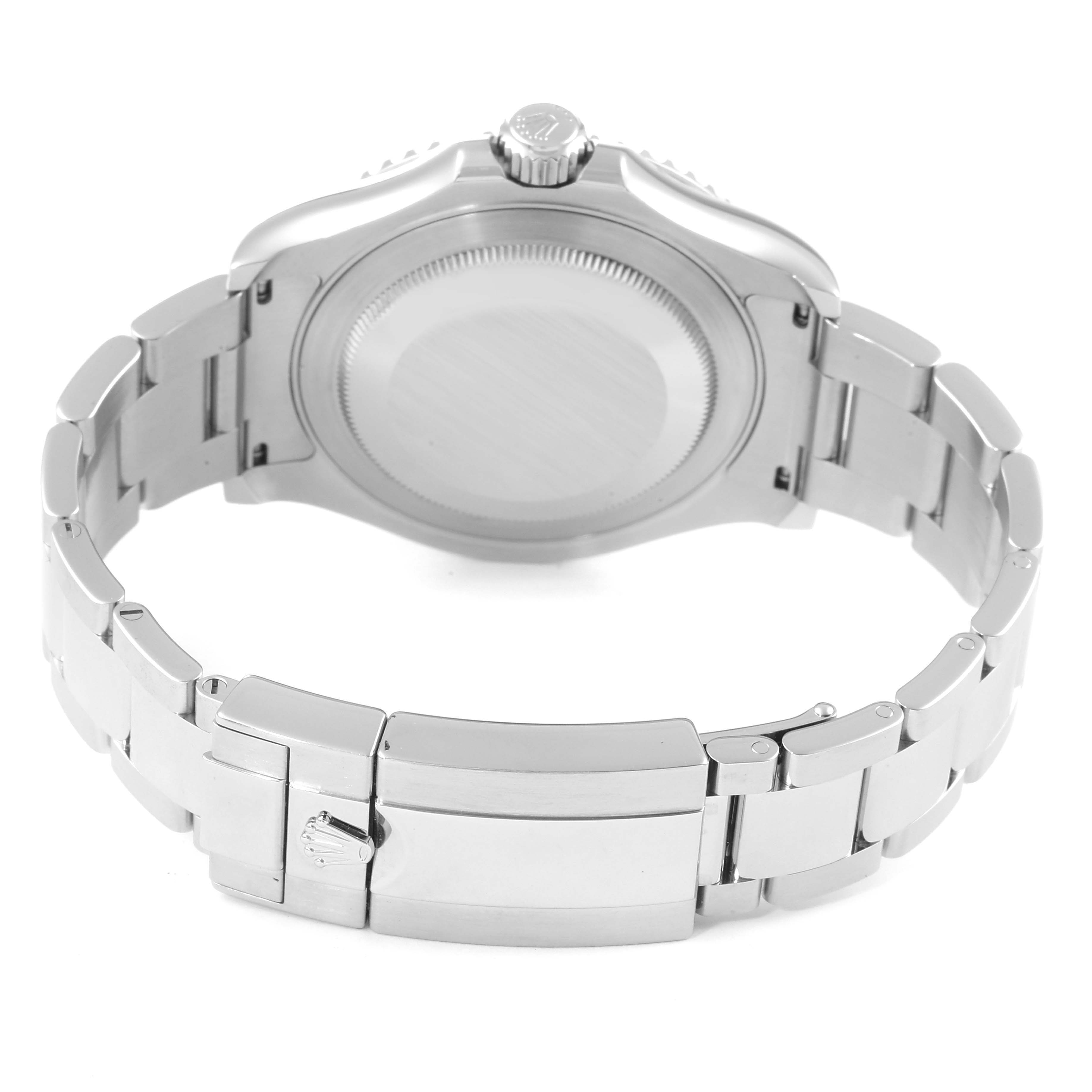 The image shows the back and bracelet of a Rolex Yacht-Master 116622 Men
s Stainless Steel Grey Dial 116622 Men
s Stainless Steel Grey Dial watch, focusing on the clasp and case back.