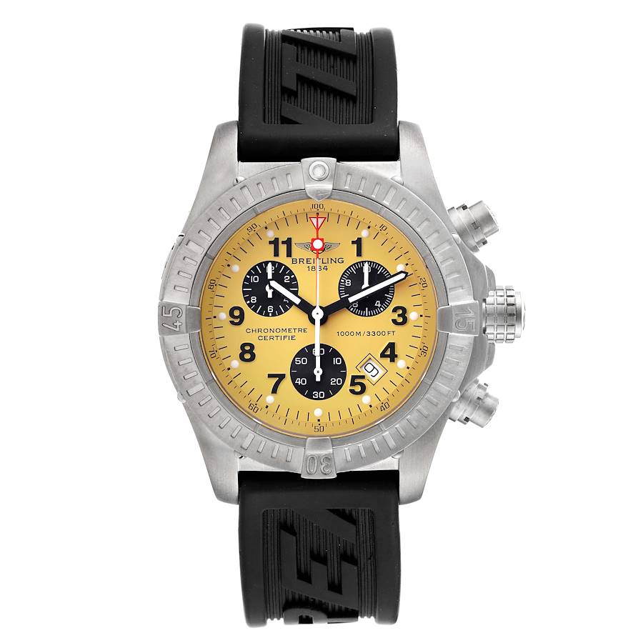 Breitling Aeromarine Chrono Avenger M1 Yellow Dial Titanium Mens Watch E73360 SwissWatchExpo